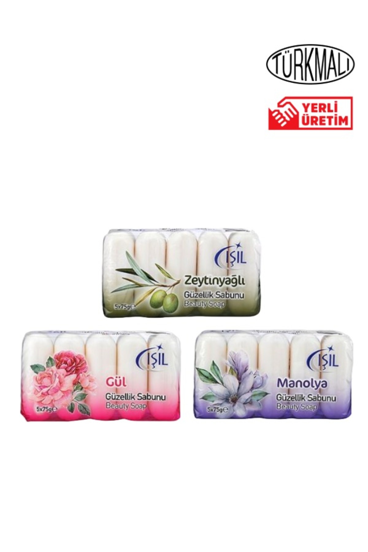 Işıl GÜZELLİK SABUNU 3 ADET (5X75 GR ) ZEYTİNYAĞI-MANOLYA-GÜL