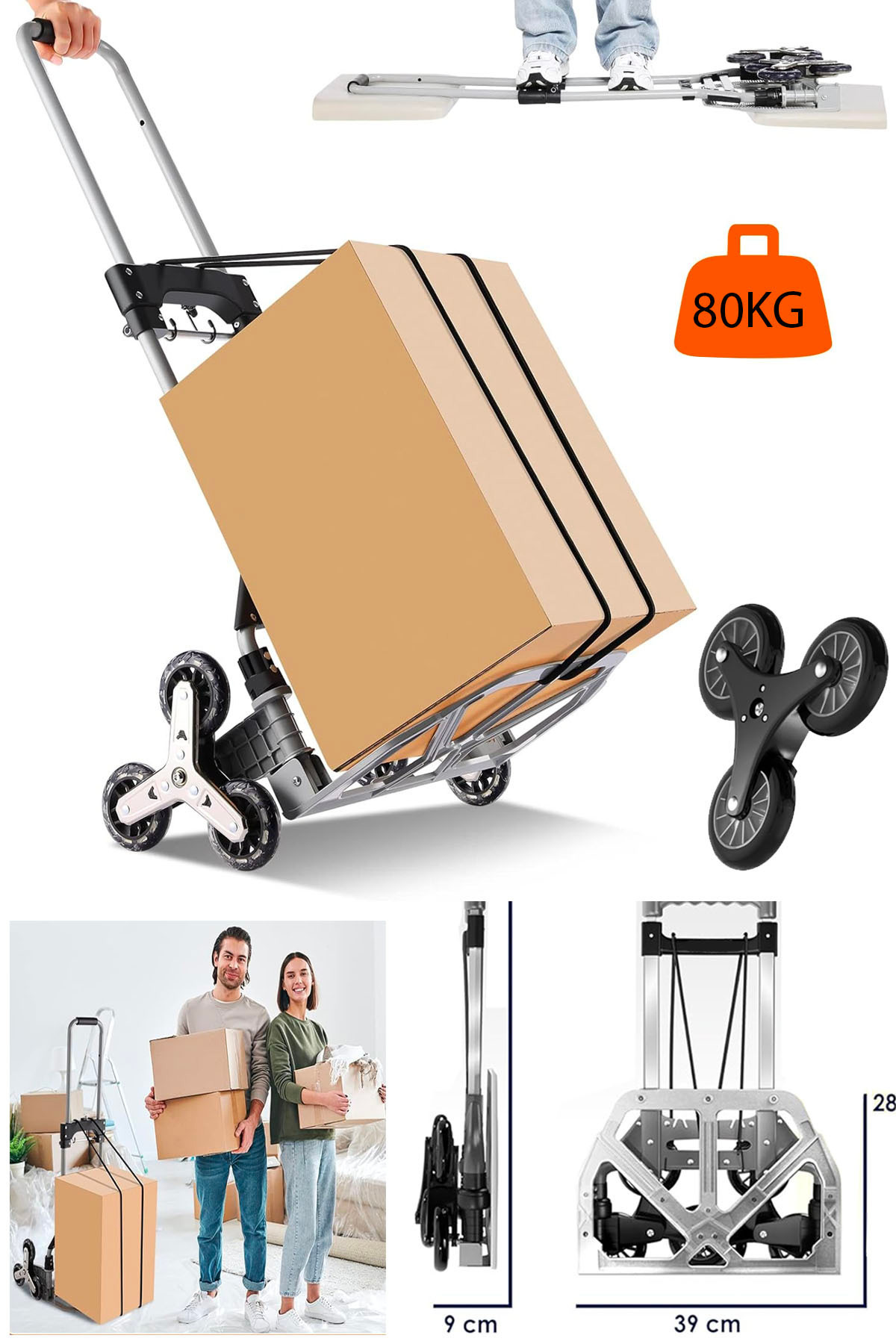 STILMAX 80 kg Kapasiteli Merdiven Çıkabilen Taşıma Arabası - Hafif, Dayanıklı ve Pratik Koli Yük Taşıma Araba