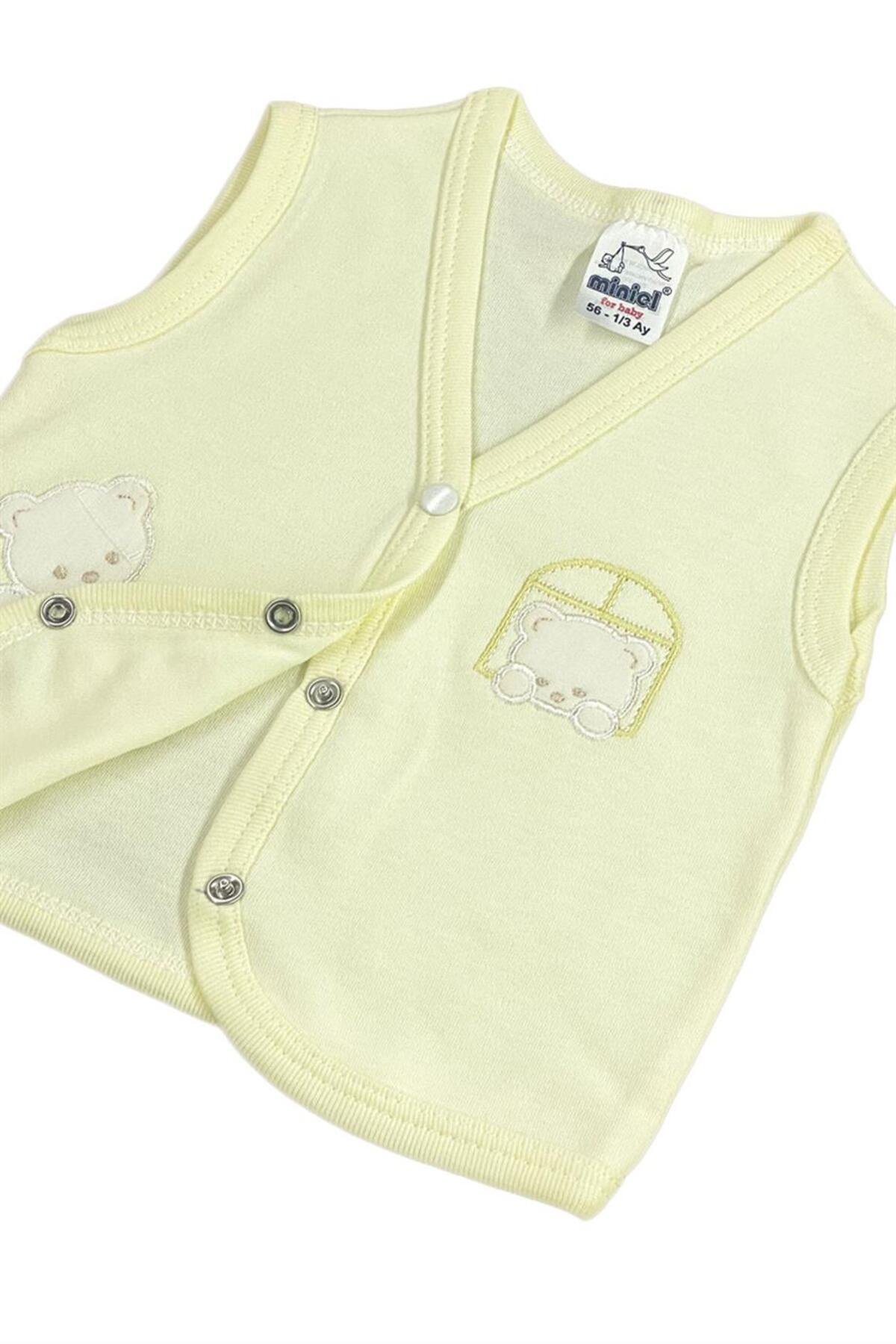 baby kids colors Unisex Bebek Ayıcık Nakışlı Organik Pamuklu 3-6-9 Ay Penye Bebek Yelek - Sarı fotoğrafı 2 (önizleme)