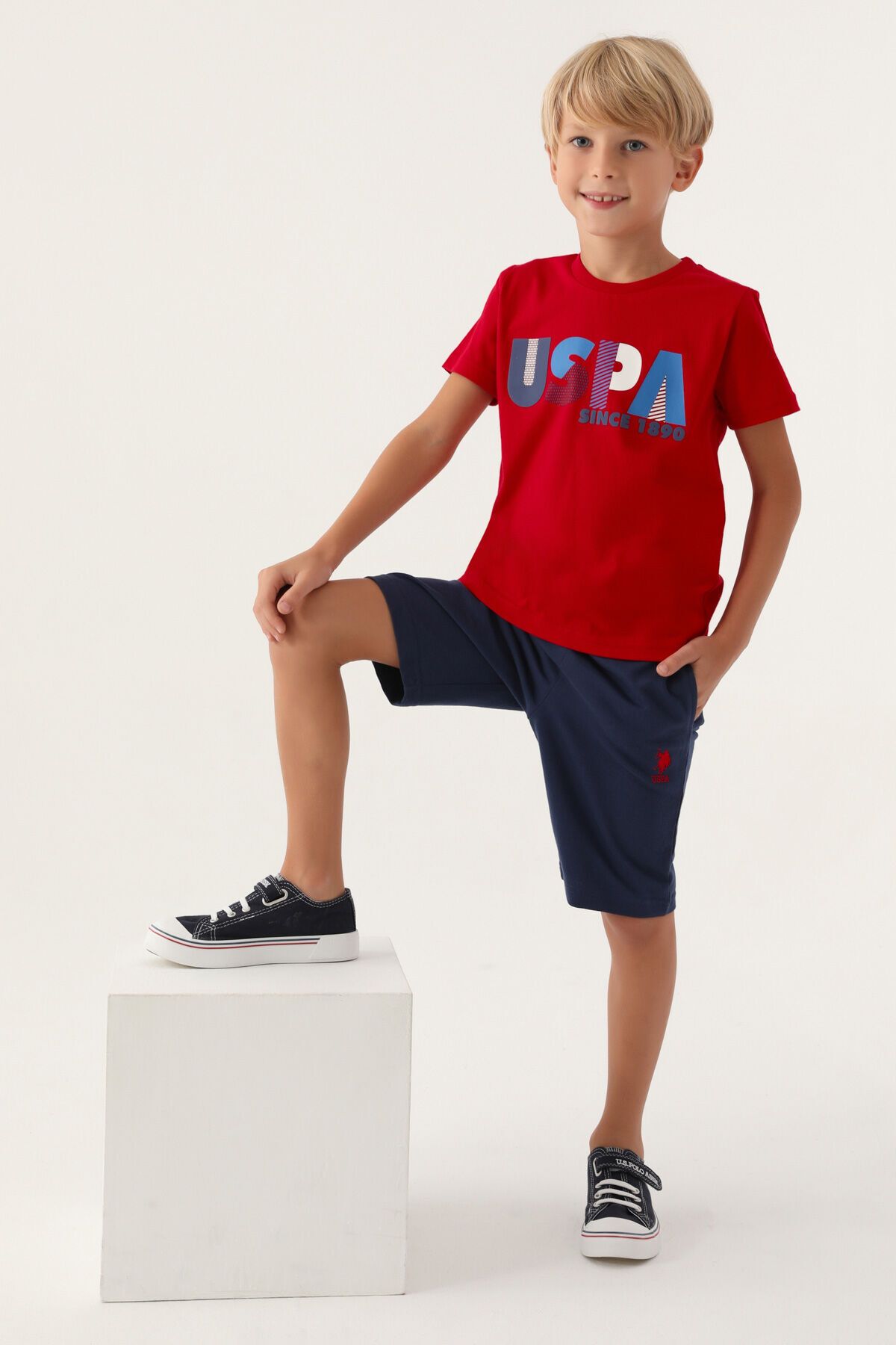 U.S. Polo Assn.-Costum bermude roșii pentru băiat 2