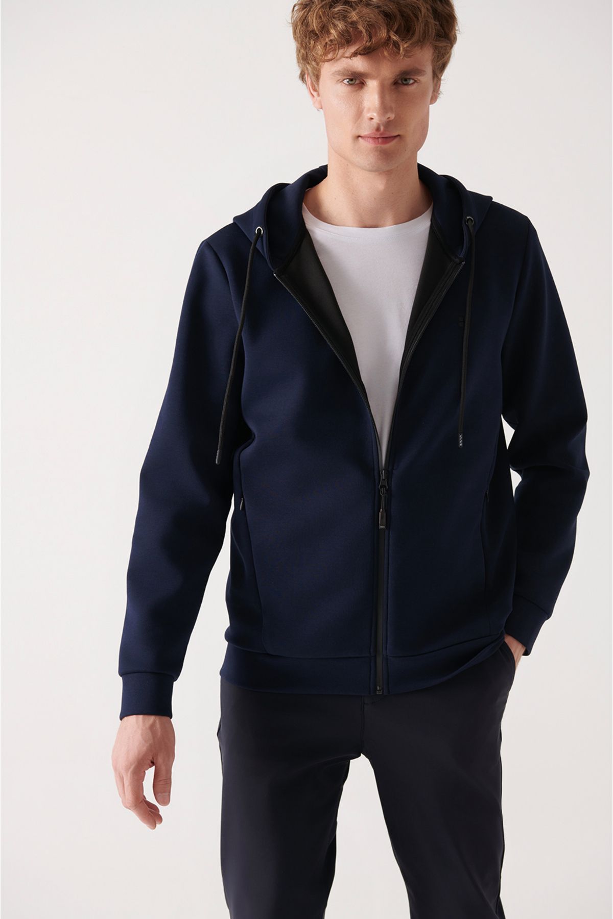 Navy blue zip up hoodie mens best sale