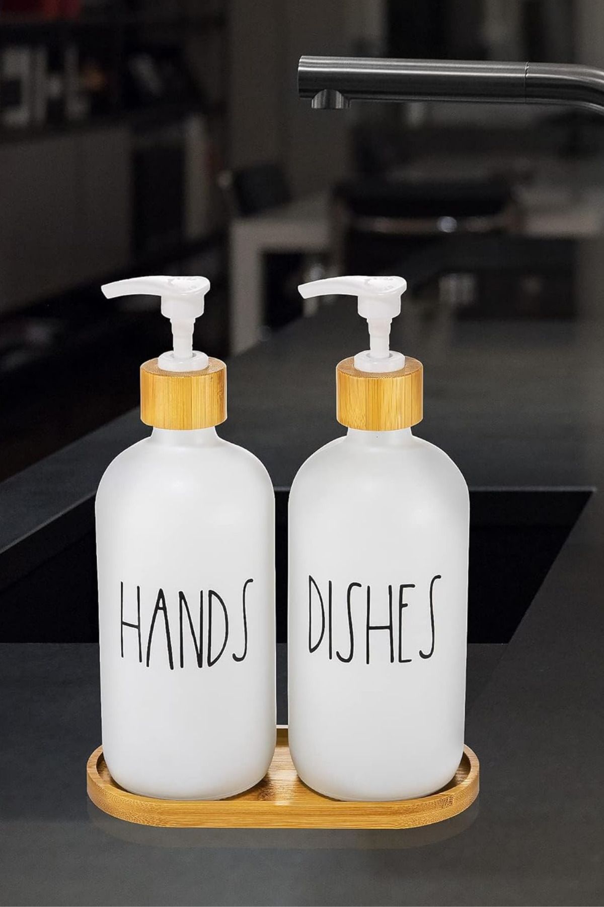 NEWNOW-Dozator de săpun de mână și vase Barns, 500 ml 500 ml Set dozator de săpun de bucătărie cu tavă din bambus, dozator de săpun lichid 3