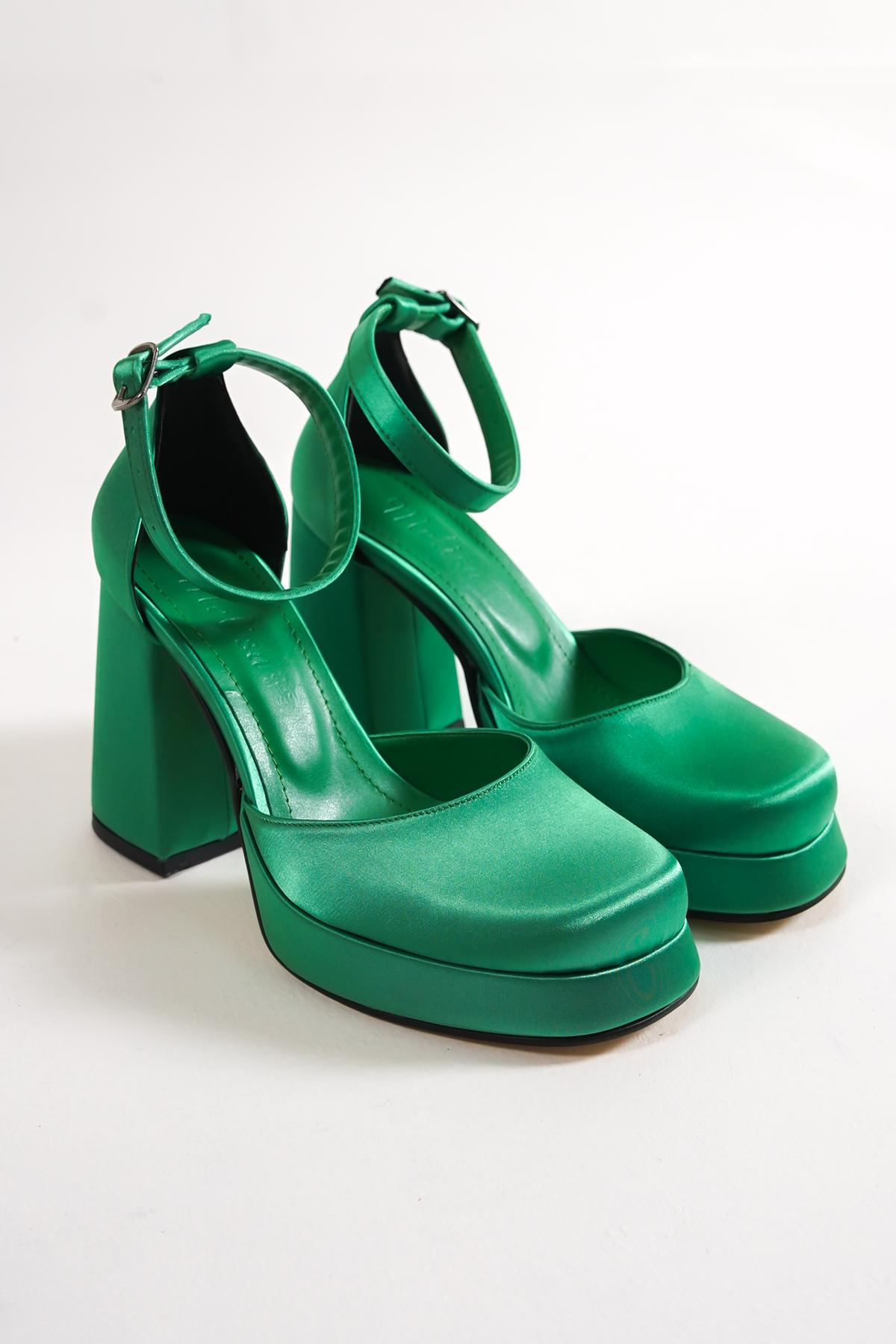 Green Satin Women's Covered Platform Heels Bg1115-119-0003