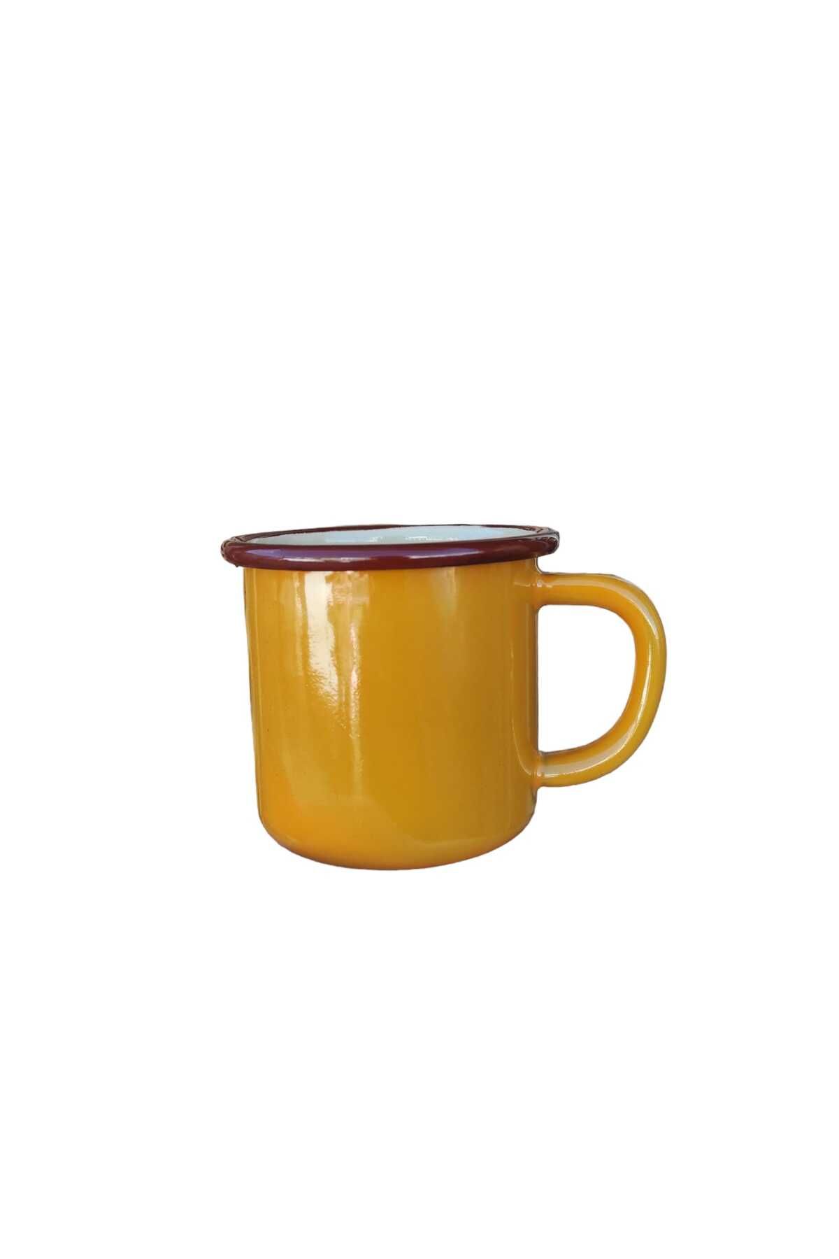 Emaye Kupa 350 ml Emaye Bardak Kampçı Kupası kahve Fincanı Kamp Bardağı sarı