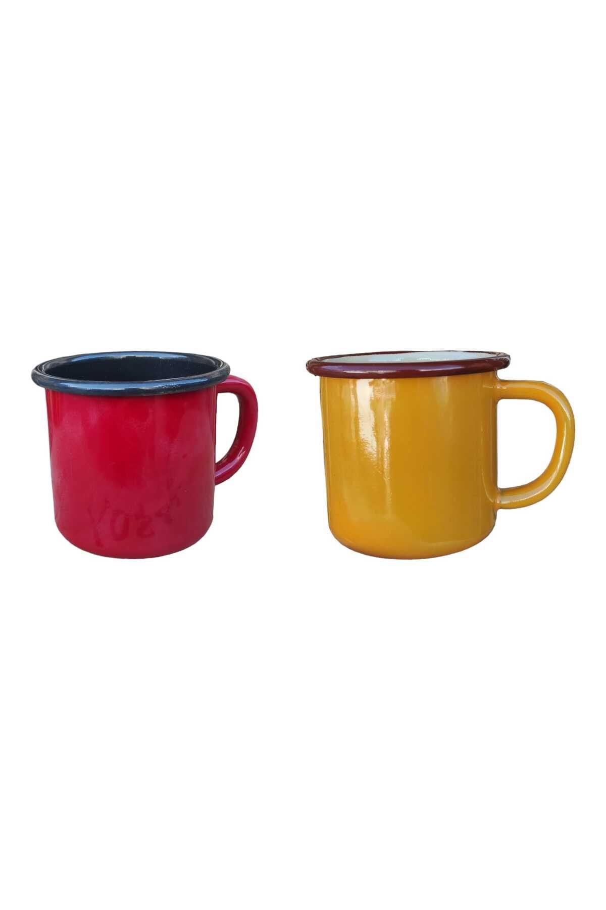 Emaye Kupa 350 ml Emaye Bardak Kampçı Kupası kahve Fincanı Kamp Bardağı SARI KIRMIZI