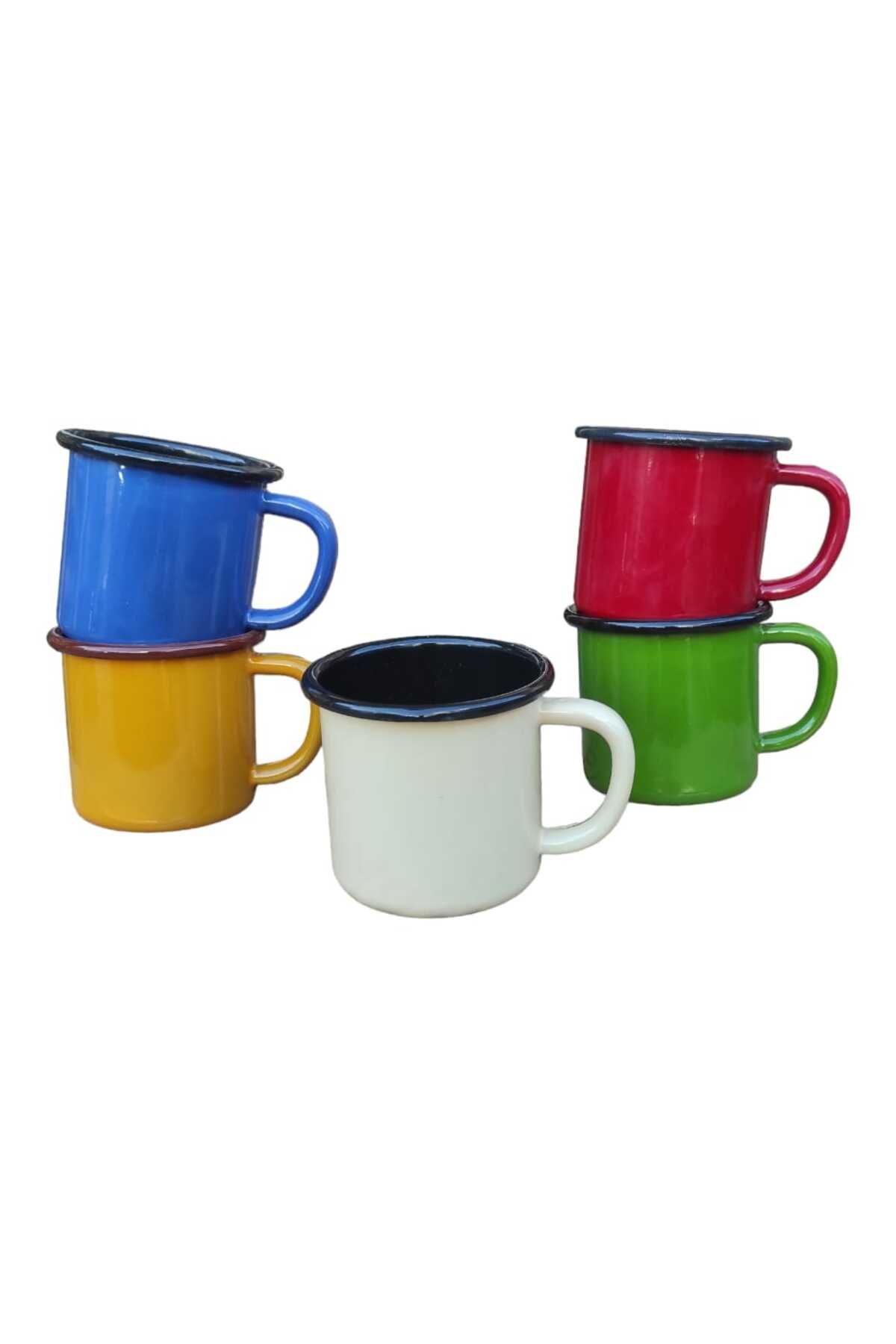 Emaye Kupa 350 ml Emaye Bardak Kampçı Kupası kahve Fincanı Kamp Bardağı 5Lİ RENGARENK