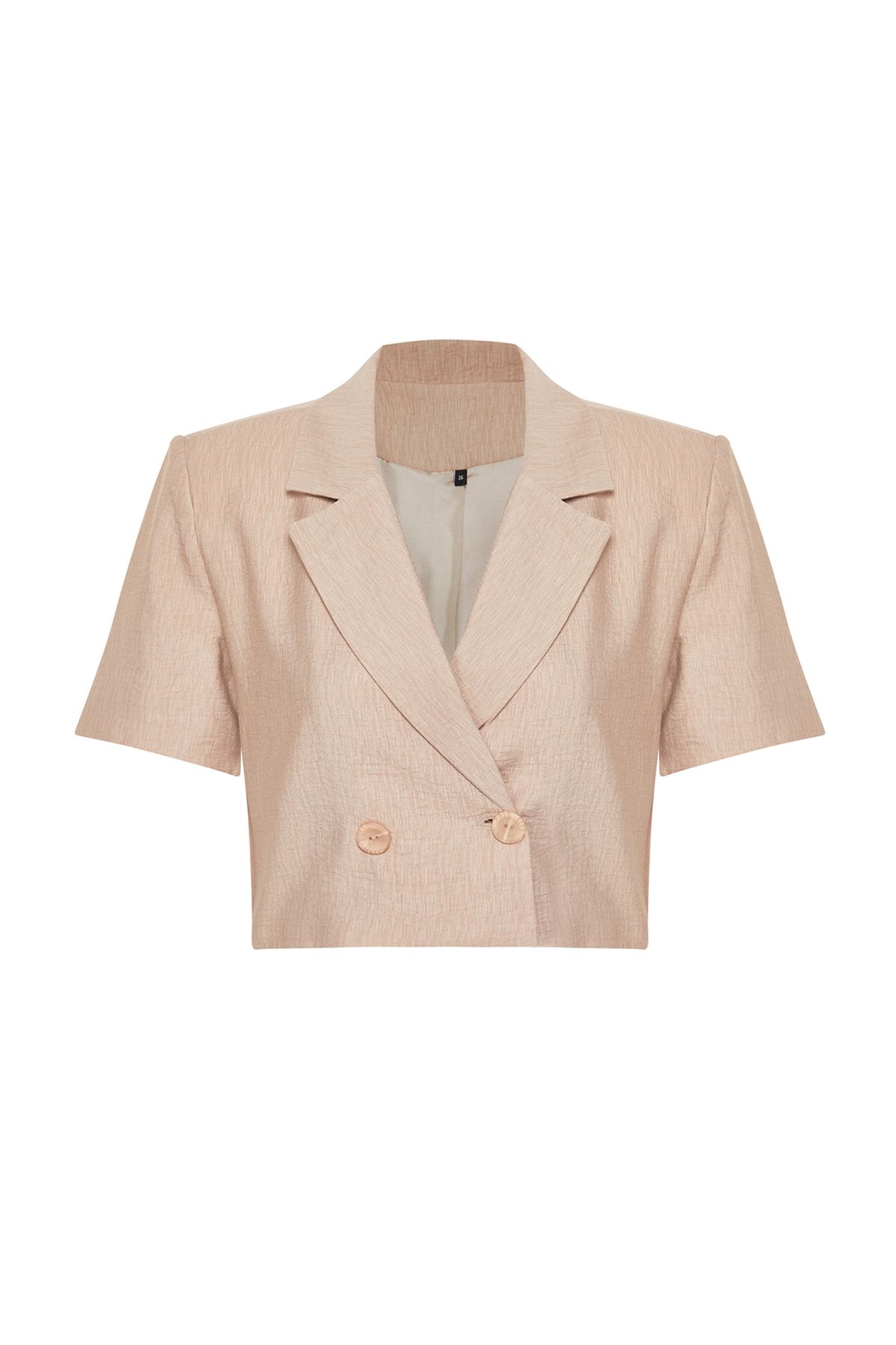 Trendyol Collection-Kamelfarbener, kurzärmliger, gewebter Blazer in Leinenoptik TWOSS24BC00023 7