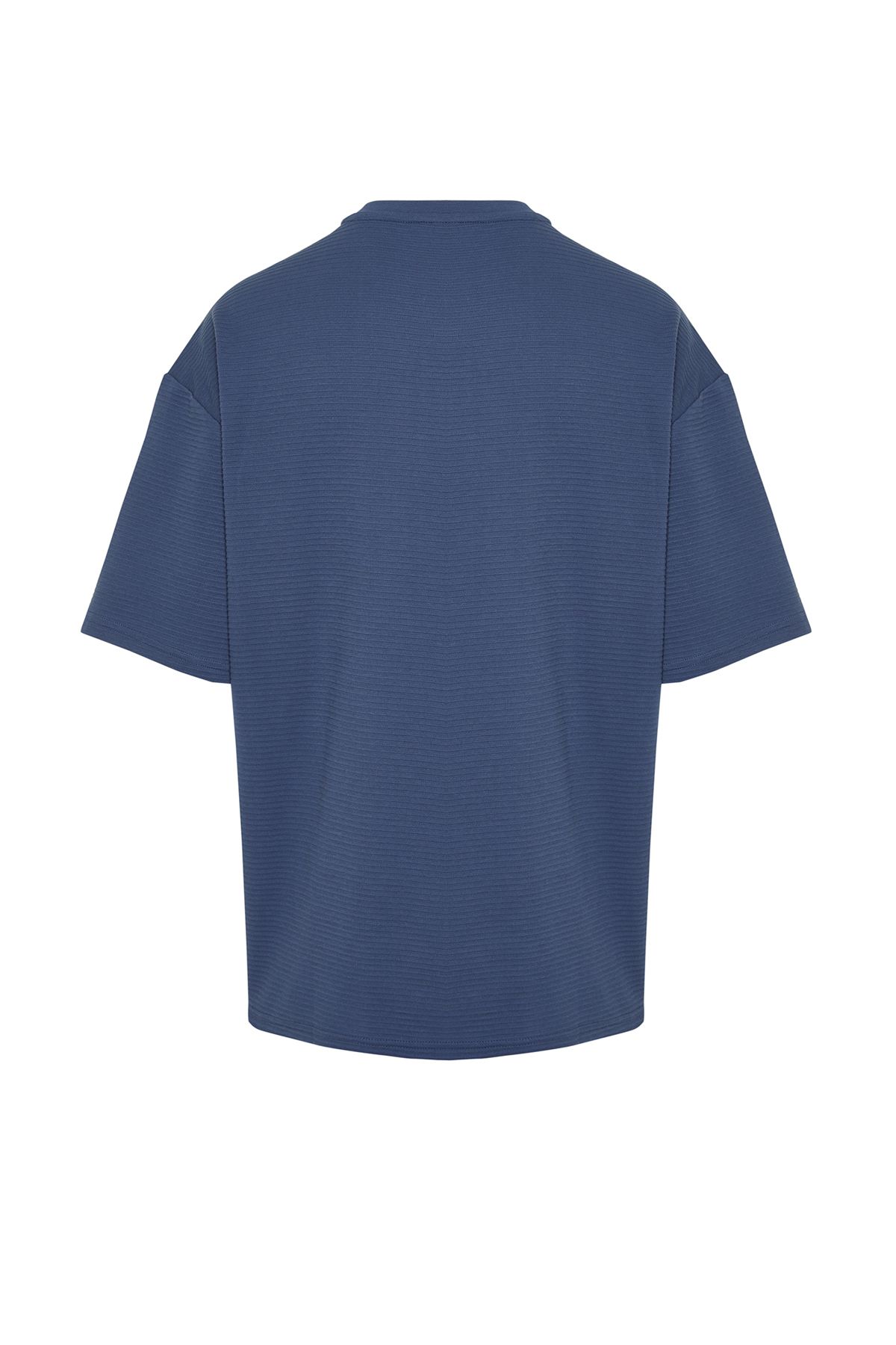 Trendyol Collection-Premium Indigo Oversize Χοντρό T-Shirt - 100% βαμβάκι, ετικέτες, υφή TMNSS23TS00069 14