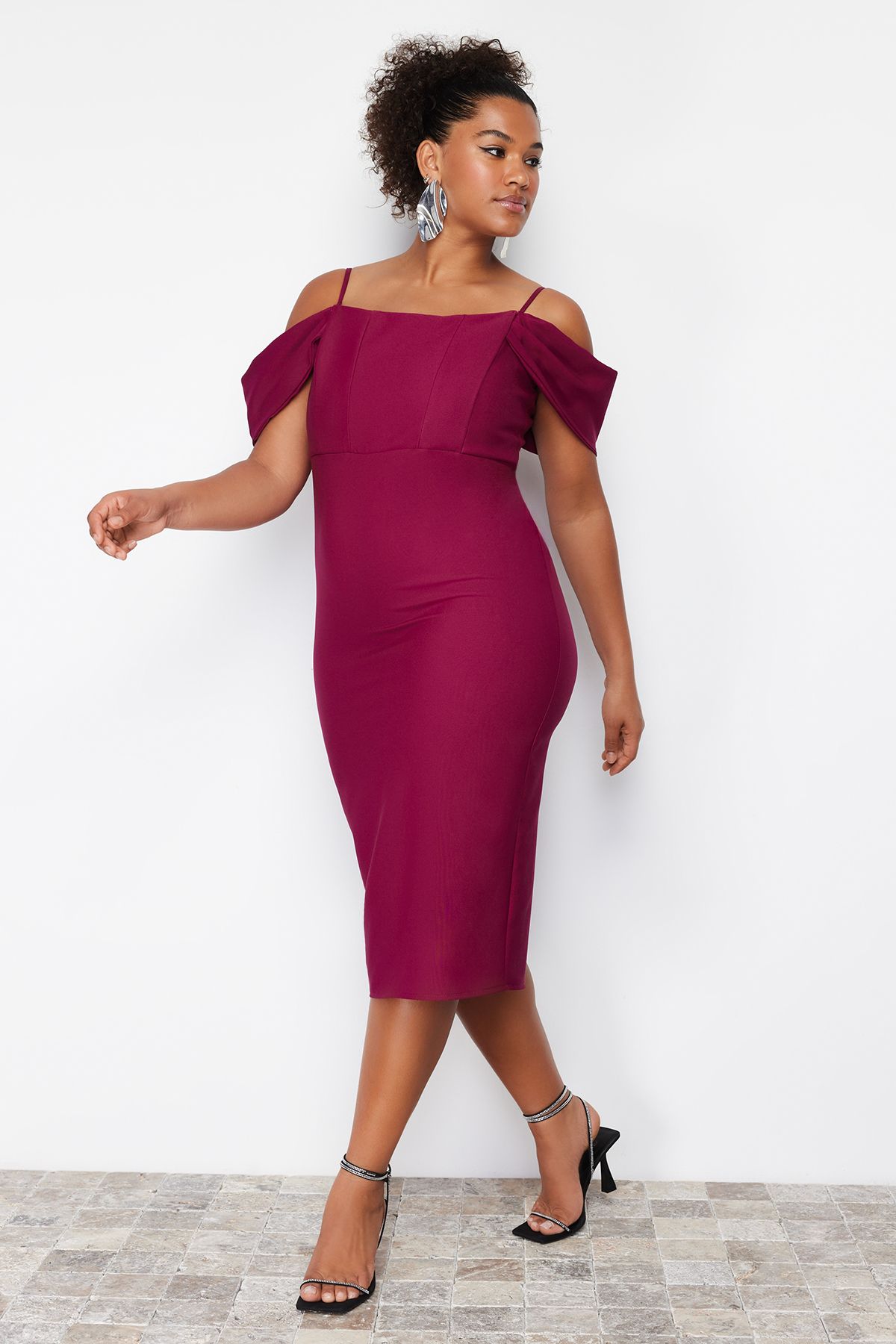 Trendyol Curve-Purple Finike Woven Plus Size Dress 4