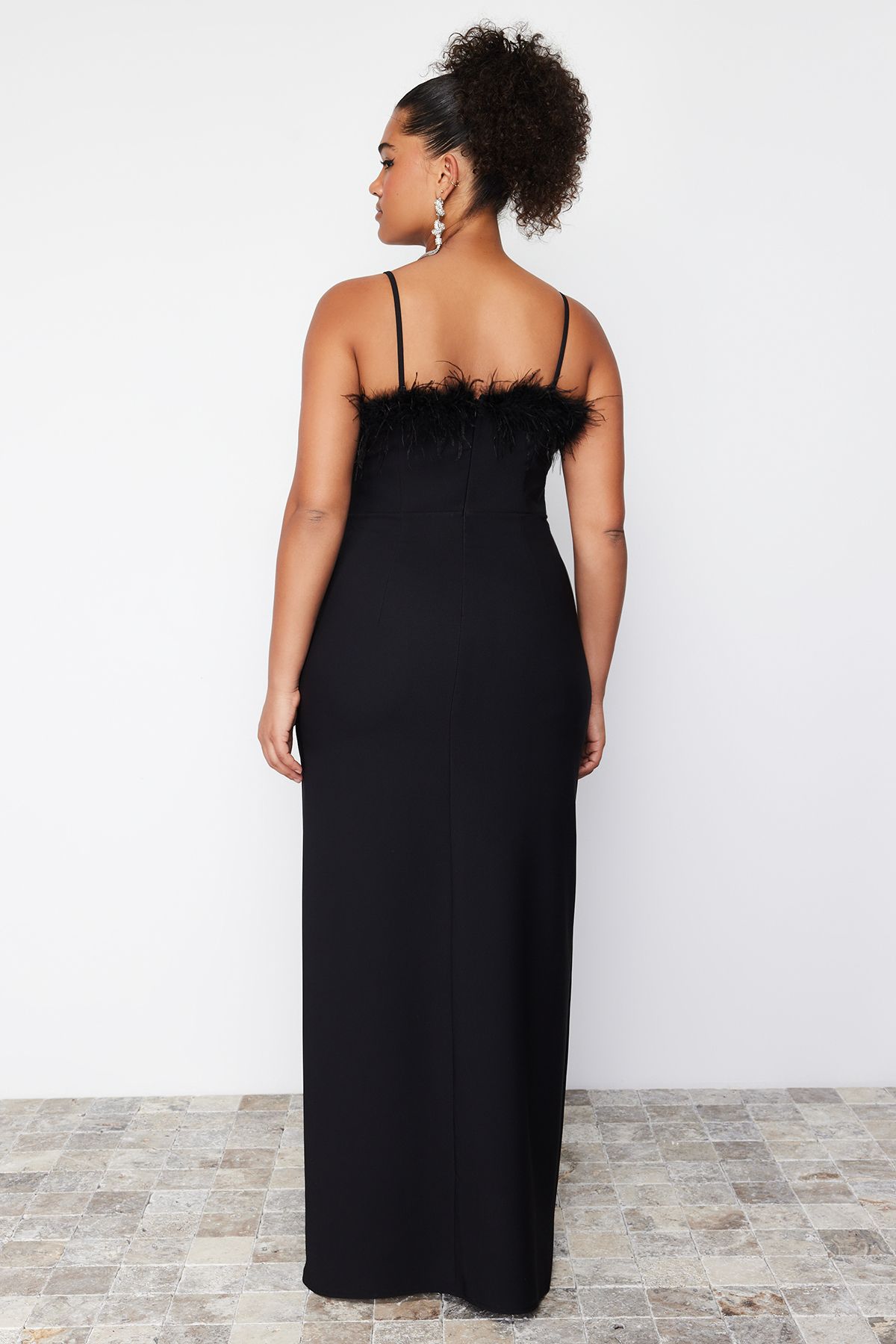 Trendyol Curve-Rochie neagră cu bretele/țesut fără bretele pentru petrecere/retur/rochie de seară TBBSS24AH00002 6