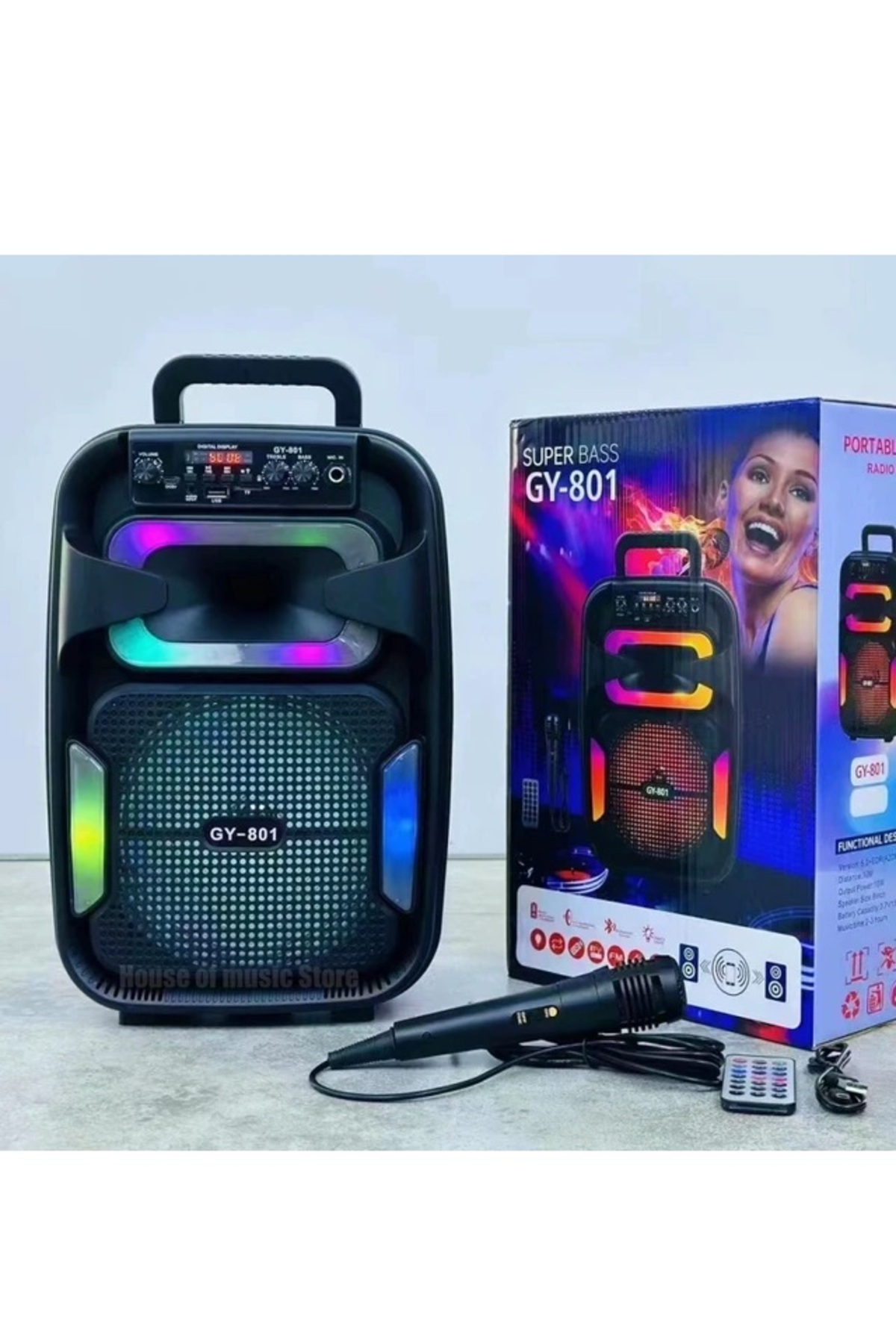 MİKROFONLU BLUETOOTH SPEAKER LED IŞIKLI KARAOKE HOPARLÖR SD KART USB AUX BÜYÜK BOY HOPARLÖR 6