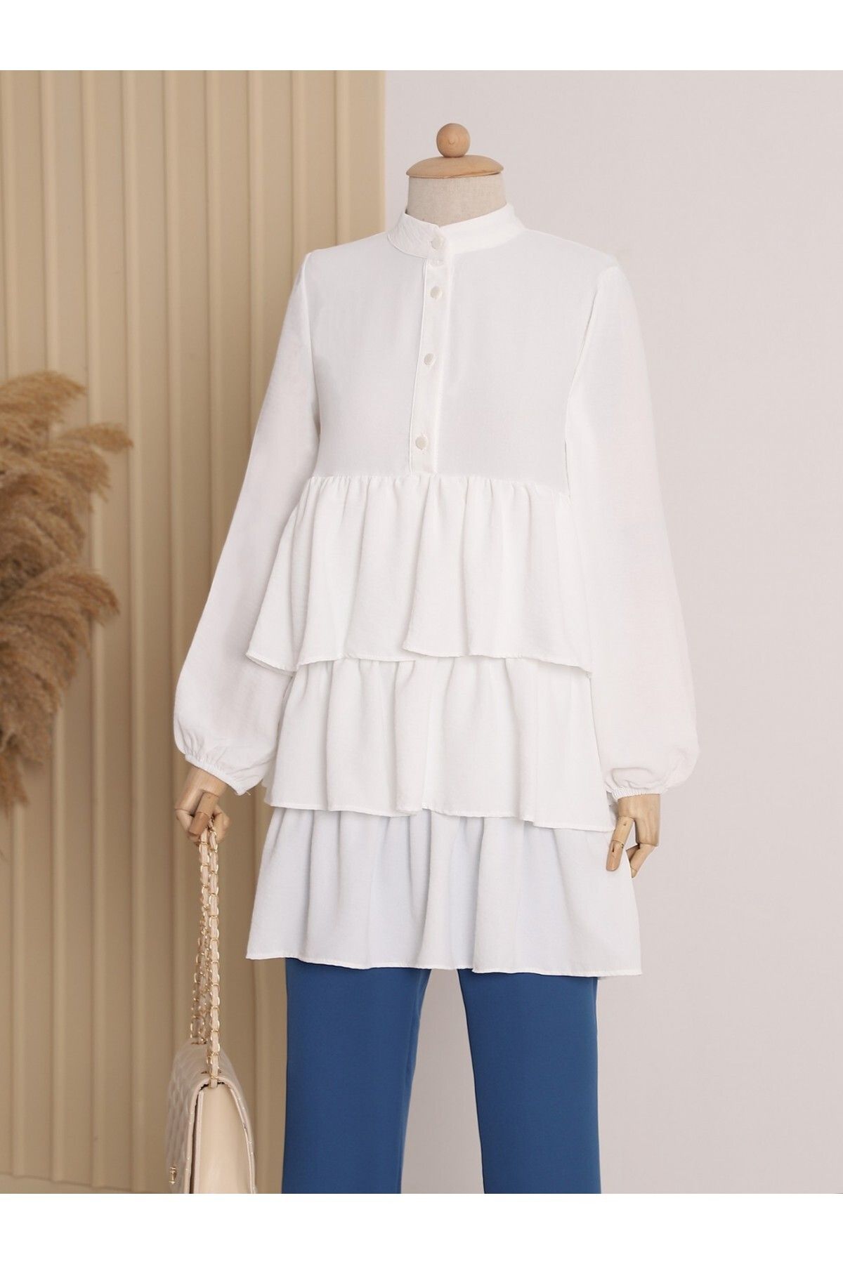 Modamorfo-Half Buttoned 3 Layer Ayrobin Tunic 2