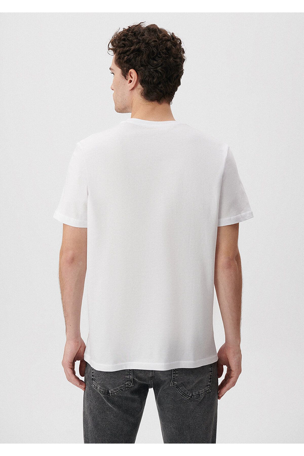 Mavi آرم چاپ شده تی شرت سفید به طور منظم / برش معمولی 0610948-620