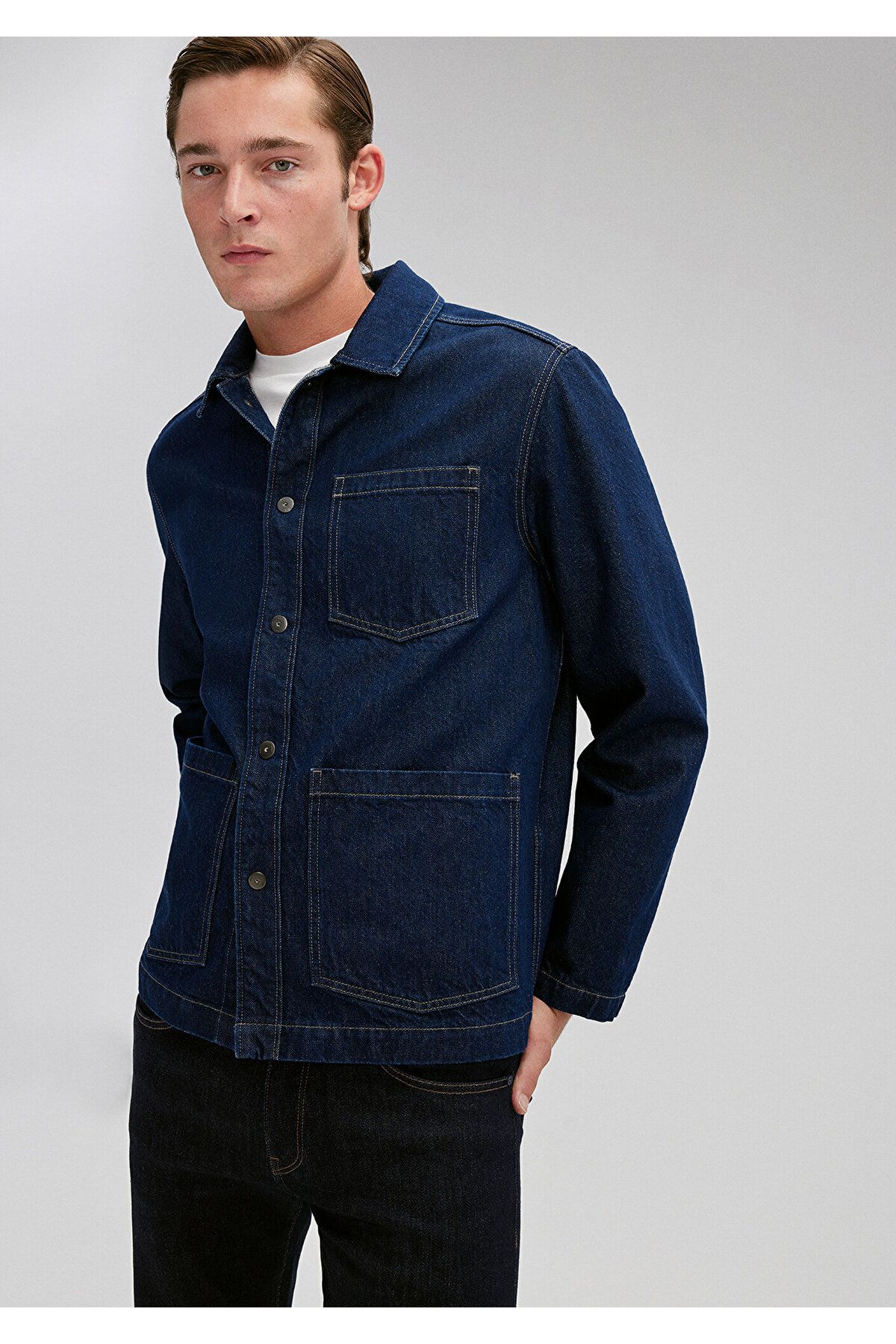 Denim jacket men dark blue clearance