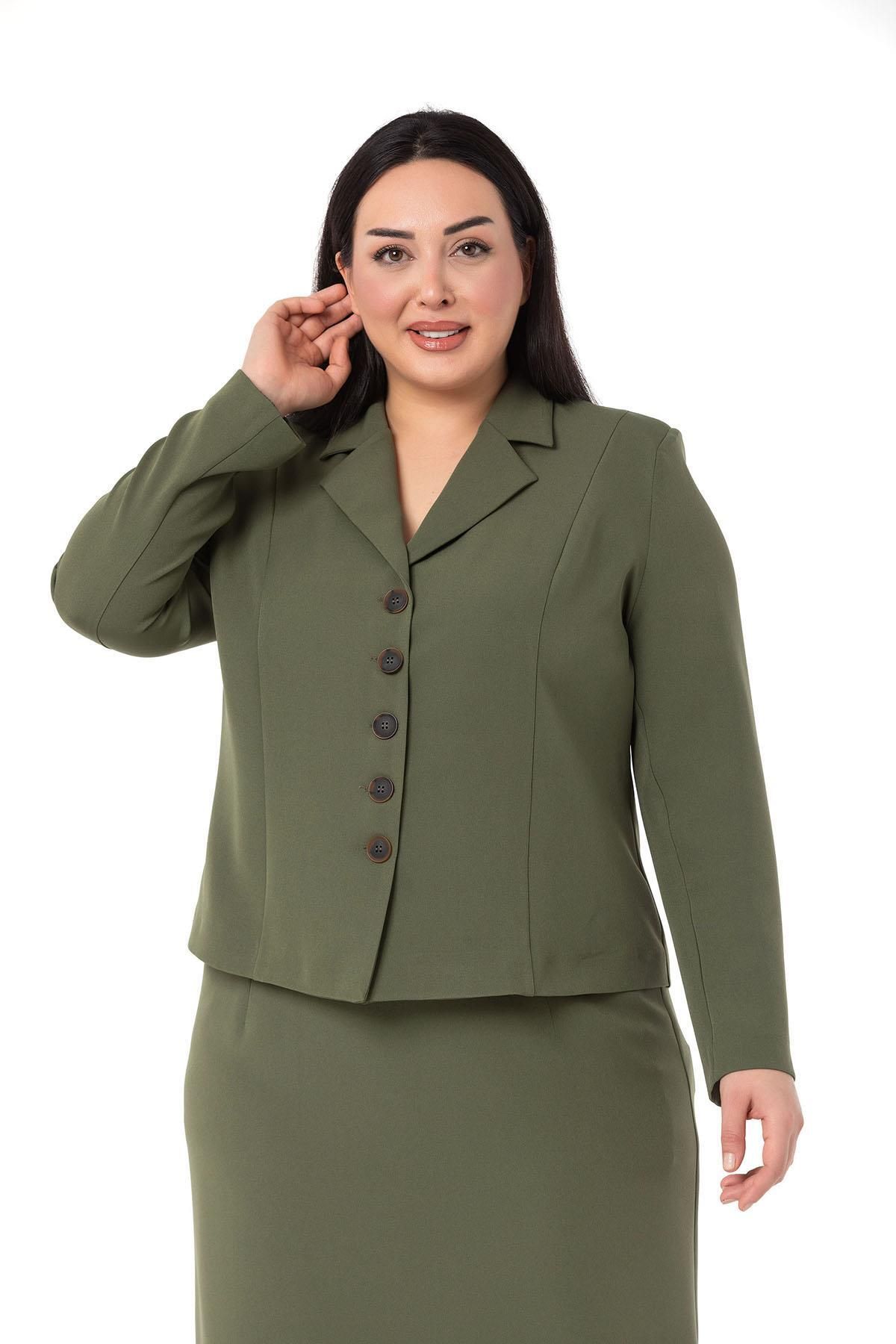 Plus size khaki skirt jacket online