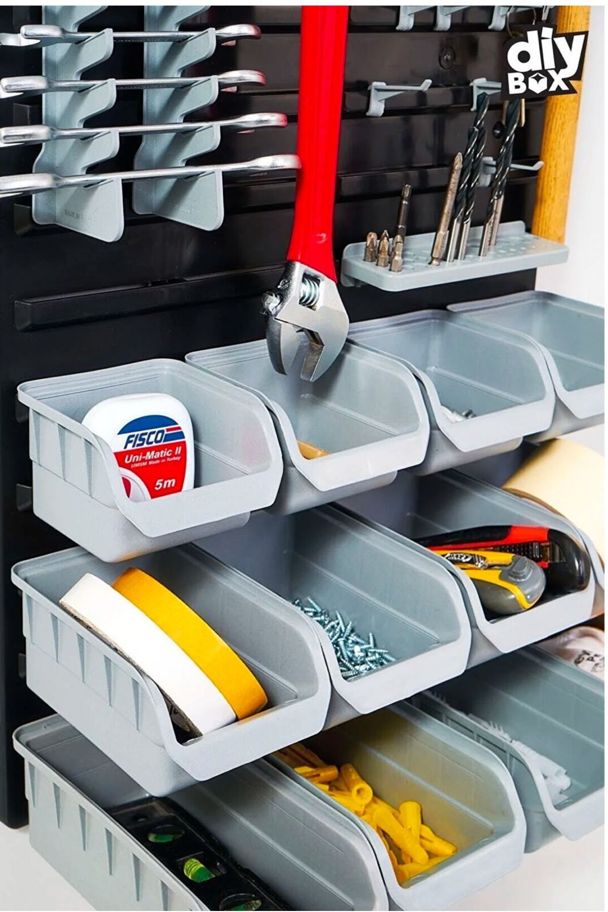 STAXX POWER-Wall Mounted 43 Piece Plastic Compartment Organizer Garage and Workshop Set with Toolbox and Storage Box 4