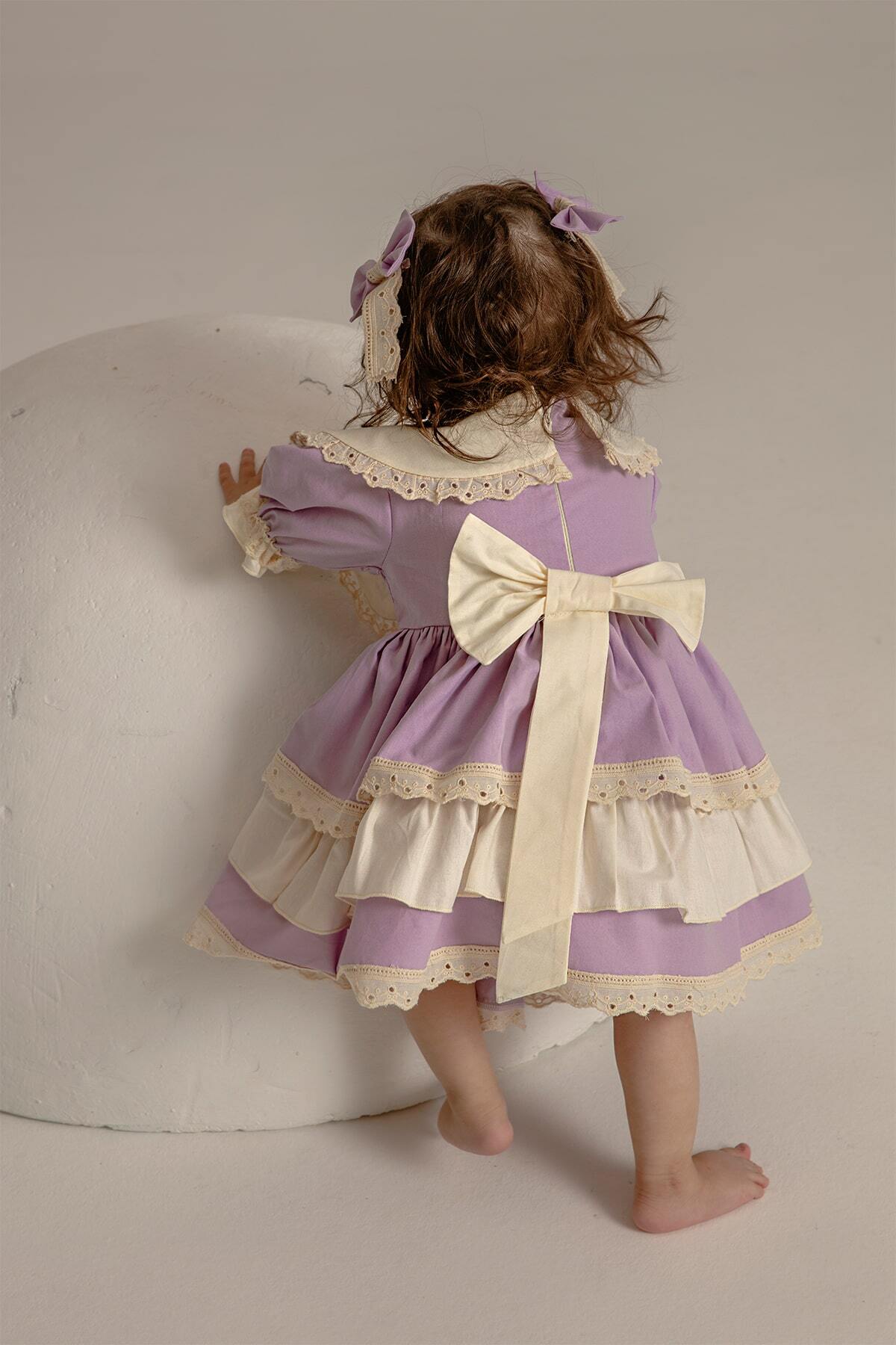 Arazretrobaby Lla Rengi İspanyol Model Nakışlı Yaka Fistolu Fırfır Etekli Kız Bebek Elbisesi fotoğrafı 5 (önizleme)