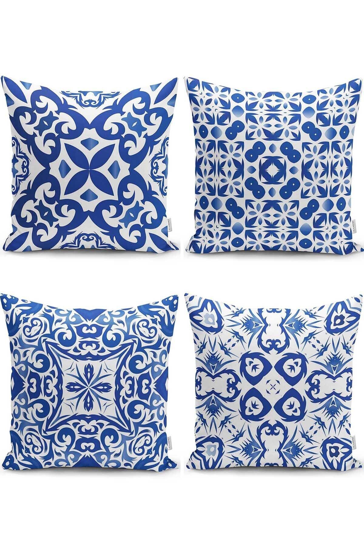 Nish & Royal Modern Pillow and Cushion Cover Set with Tile Pattern on White Background