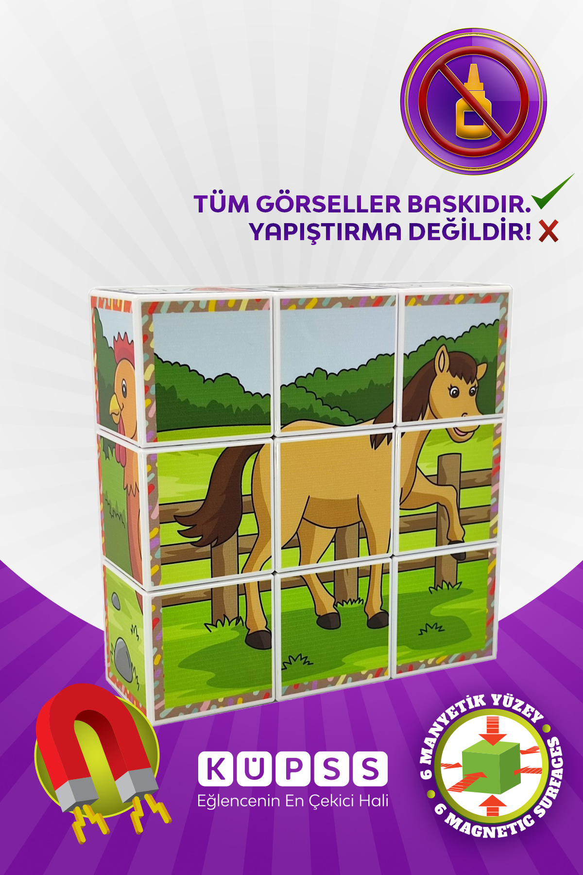 KÜPSS Çiftlik Hayvanları Manyetik Küp Puzzle - 6 Farklı Yapboz fotoğrafı 5 (önizleme)