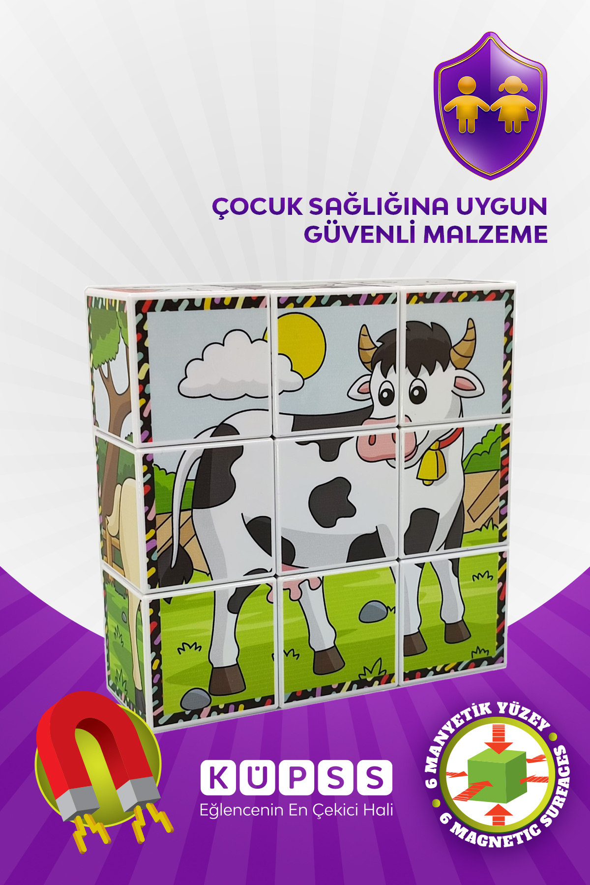 KÜPSS Çiftlik Hayvanları Manyetik Küp Puzzle - 6 Farklı Yapboz fotoğrafı 6 (önizleme)