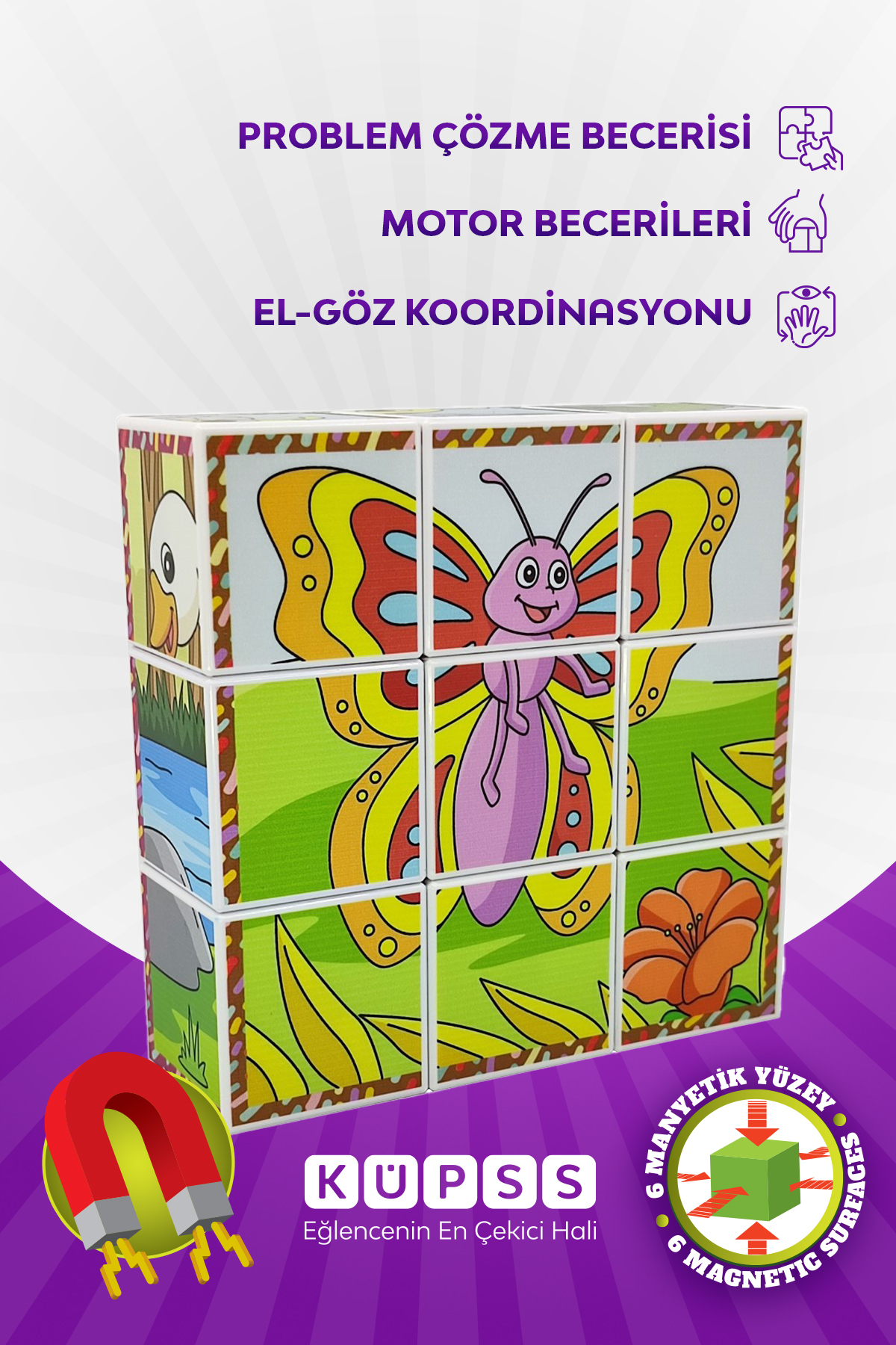 KÜPSS Uçan Hayvanlar Manyetik Küp Puzzle - 6 Farklı Yapboz fotoğrafı 4 (önizleme)