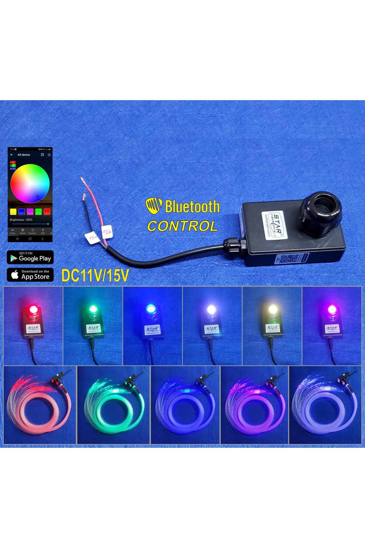 Star Fiber Optik Yıldız Tavan Işık Kaynağı -yüksek Işık Gücü Tek Çıkış Çok Renkli 2w Rgb Bluetooth Kontrol