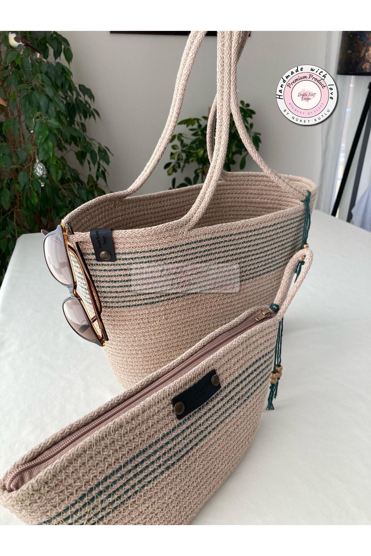 2-Piece Set Beach Bag , Handbag Clutch, Totebag, Women's Bag, Summer, Gift, Wicker Jute Tress