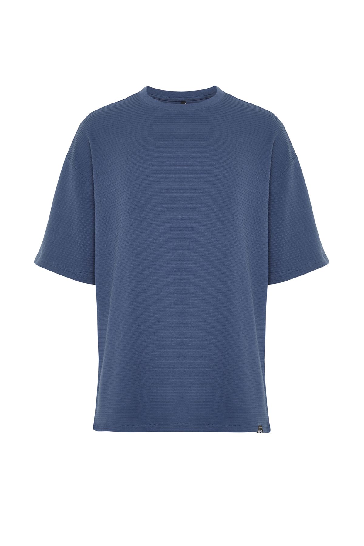 Trendyol Collection-Premium Indigo Oversize Χοντρό T-Shirt - 100% βαμβάκι, ετικέτες, υφή TMNSS23TS00069 13