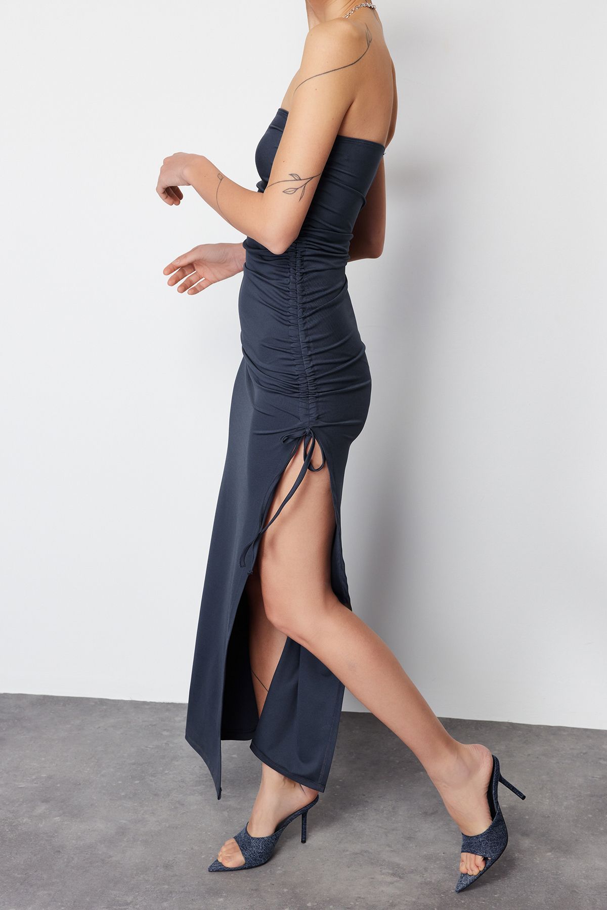 Edit by Trendyol-Rochie tricotată maxi fără bretele antracit TEDSS24EL00006 2