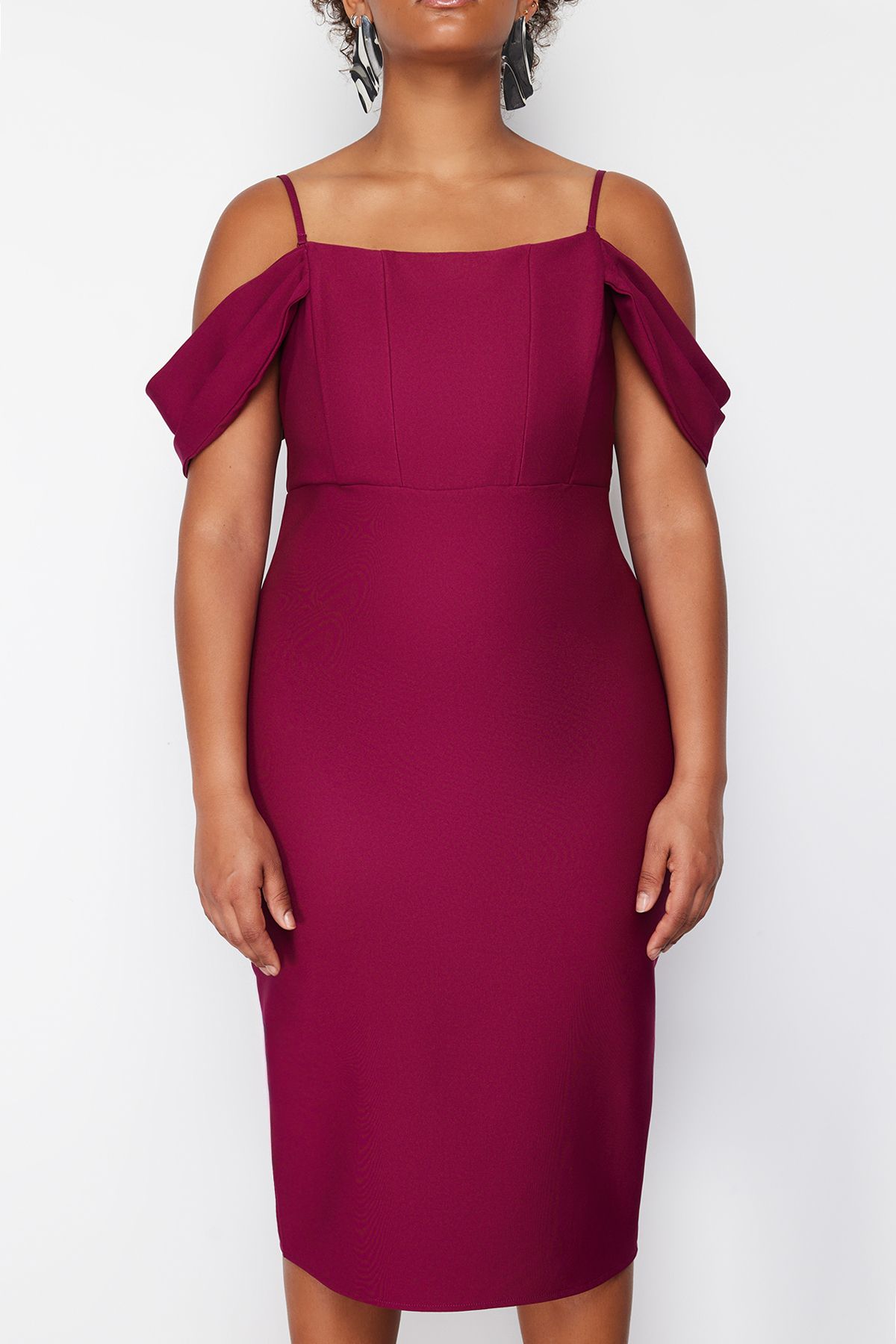 Trendyol Curve-Purple Finike Woven Plus Size Dress 5