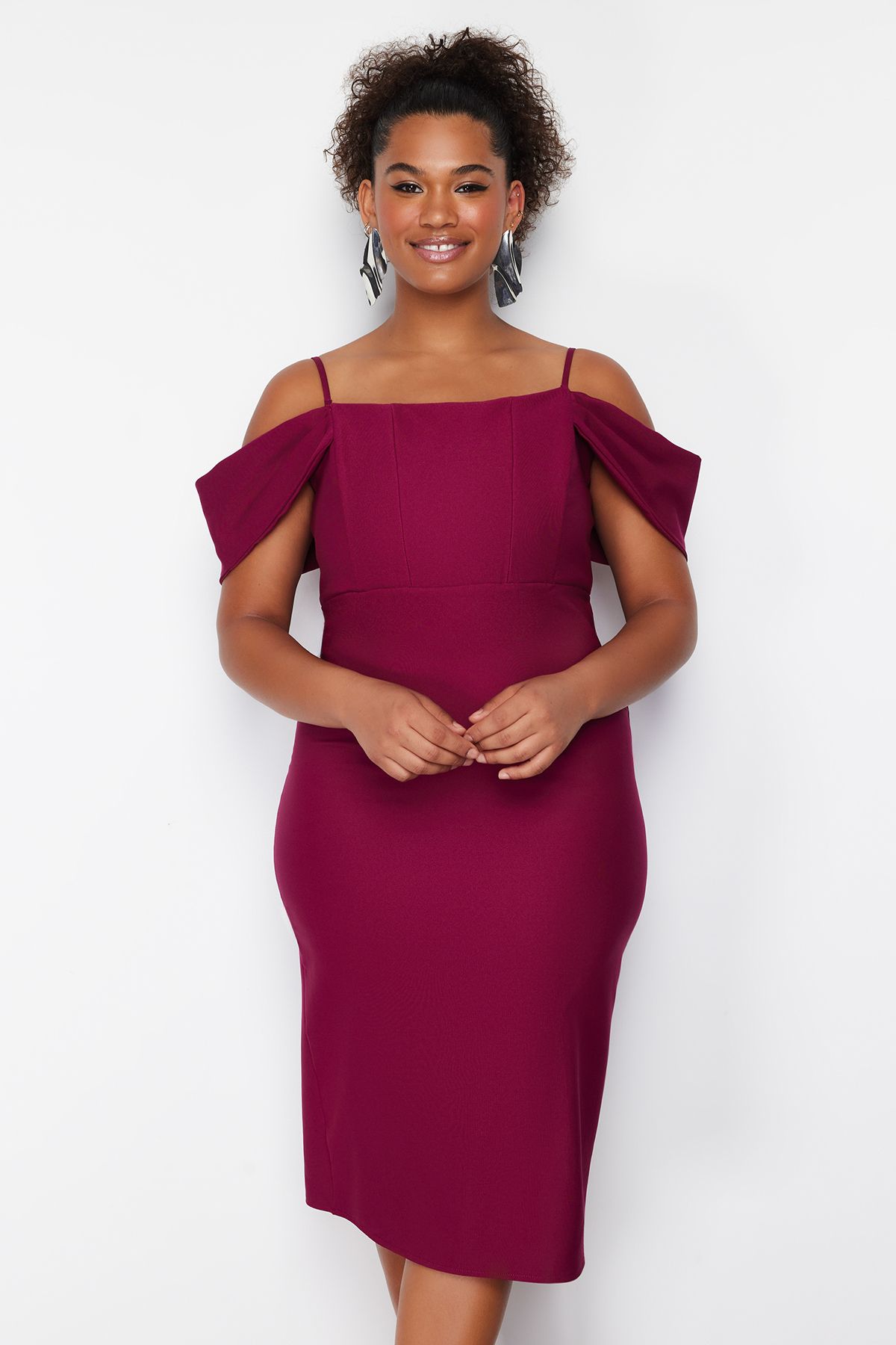 Trendyol Curve-Purple Finike Woven Plus Size Dress 2
