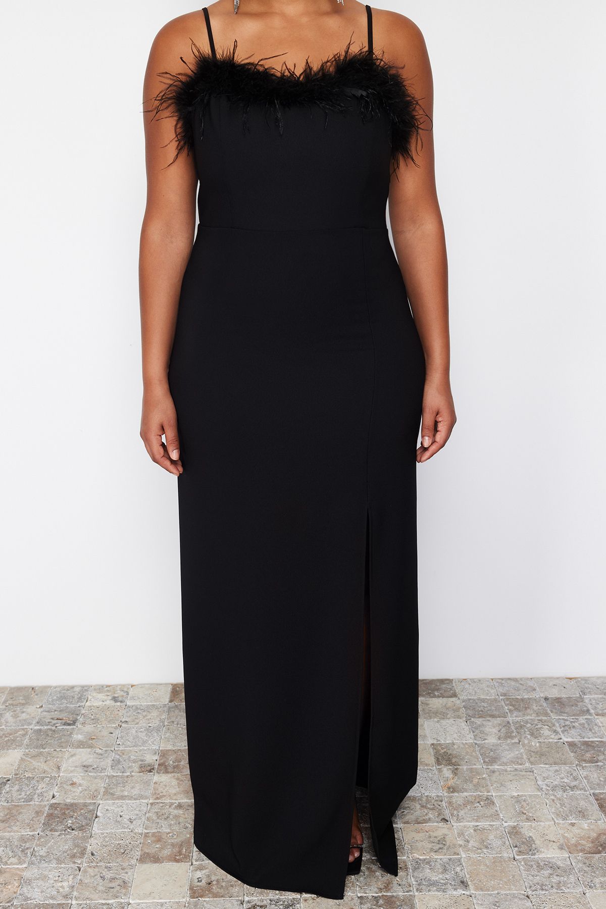 Trendyol Curve-Rochie neagră cu bretele/țesut fără bretele pentru petrecere/retur/rochie de seară TBBSS24AH00002 4