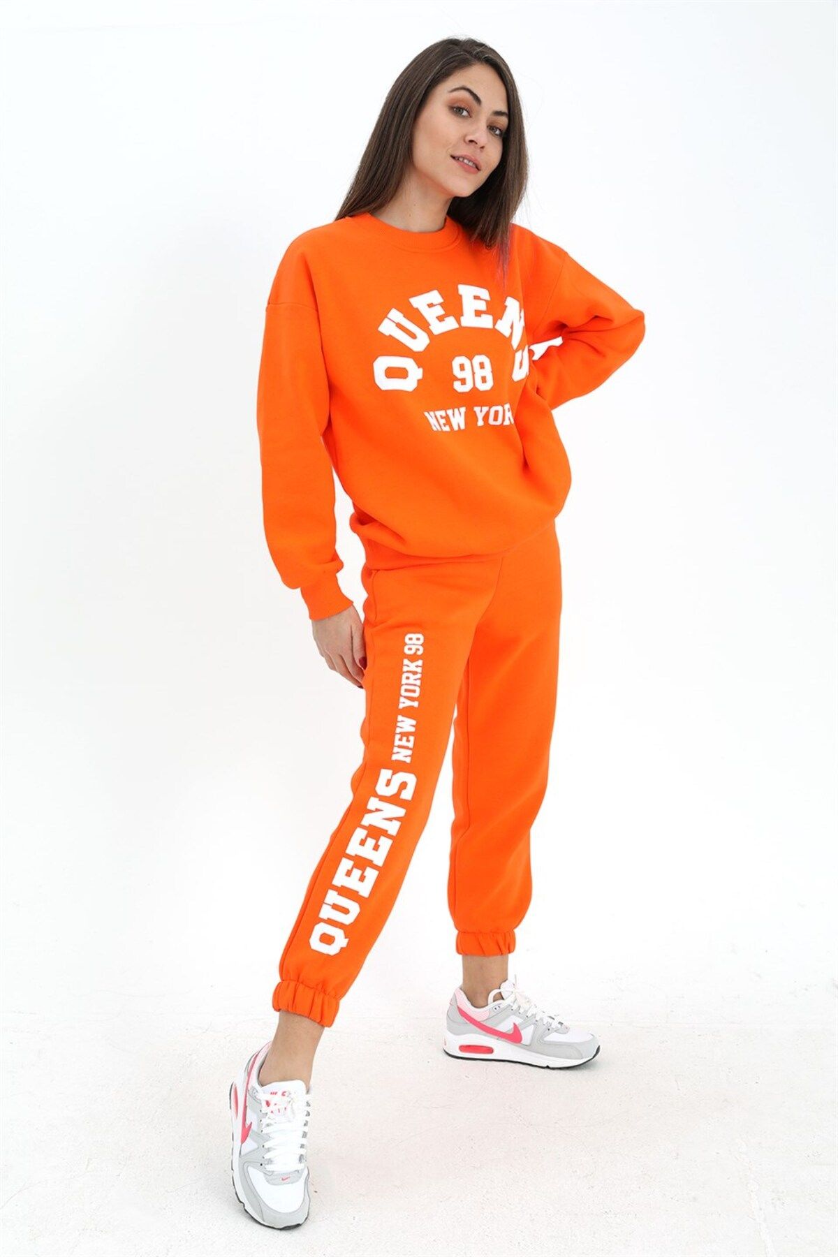 VAPUR TEKST L Crew Neck Quens Printed Three Thread Tracksuit Set