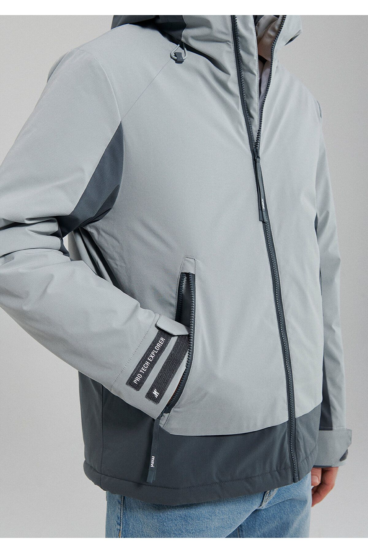 Mavi ژاکت خاکستری با کاپوت مناسب / برش معمولی 0110329-80776