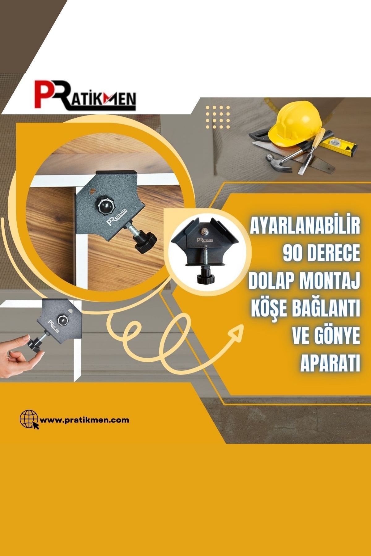 pratikmen Ayarlanabilir 90 Derece Dolap Montaj Köşe Bağlantı ve Gönye Aparatı