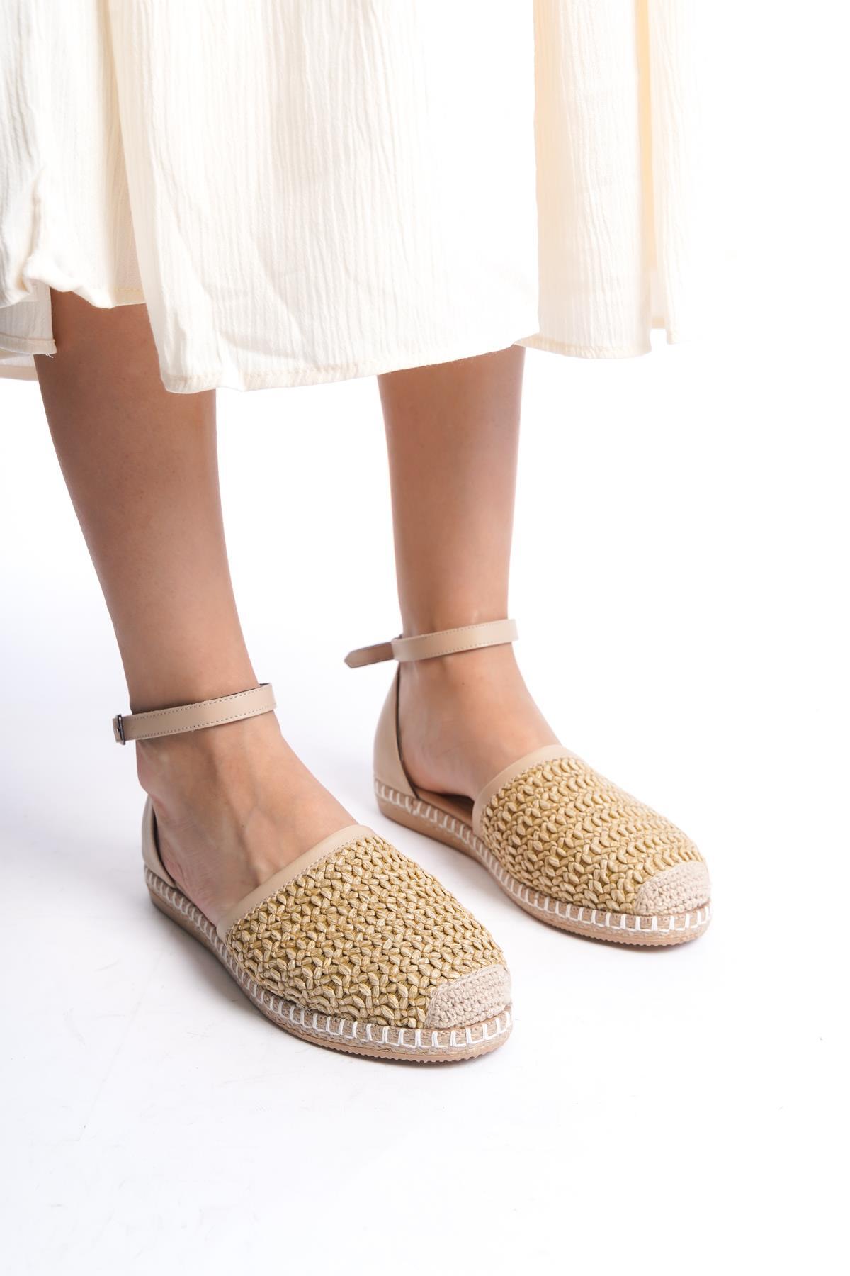 HVZ Exclusive Bej Kadın Hasır Taban Rahat Espadril Ergonomik