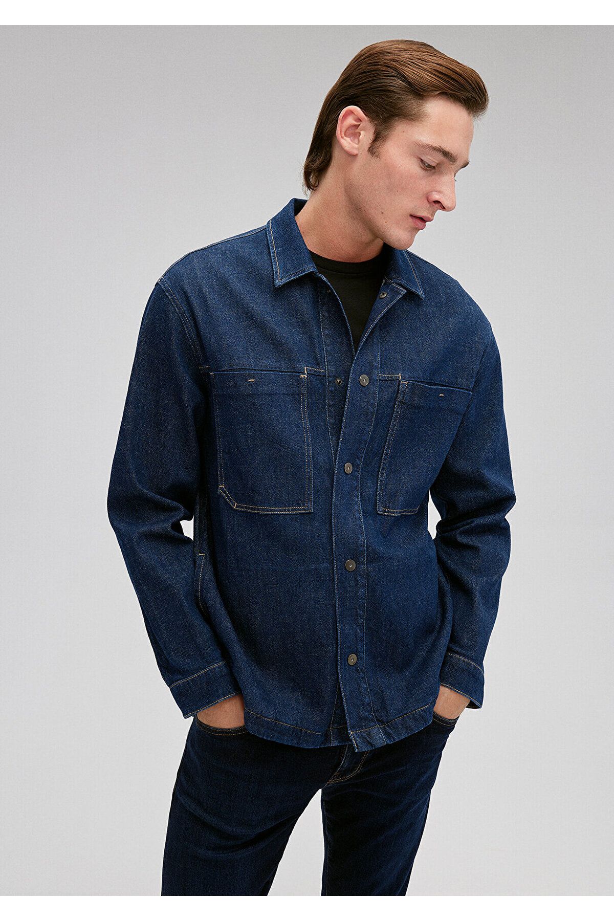 Mavi Heybeli Rinse Denim G mlek Oversize Geni Kesim 0210778