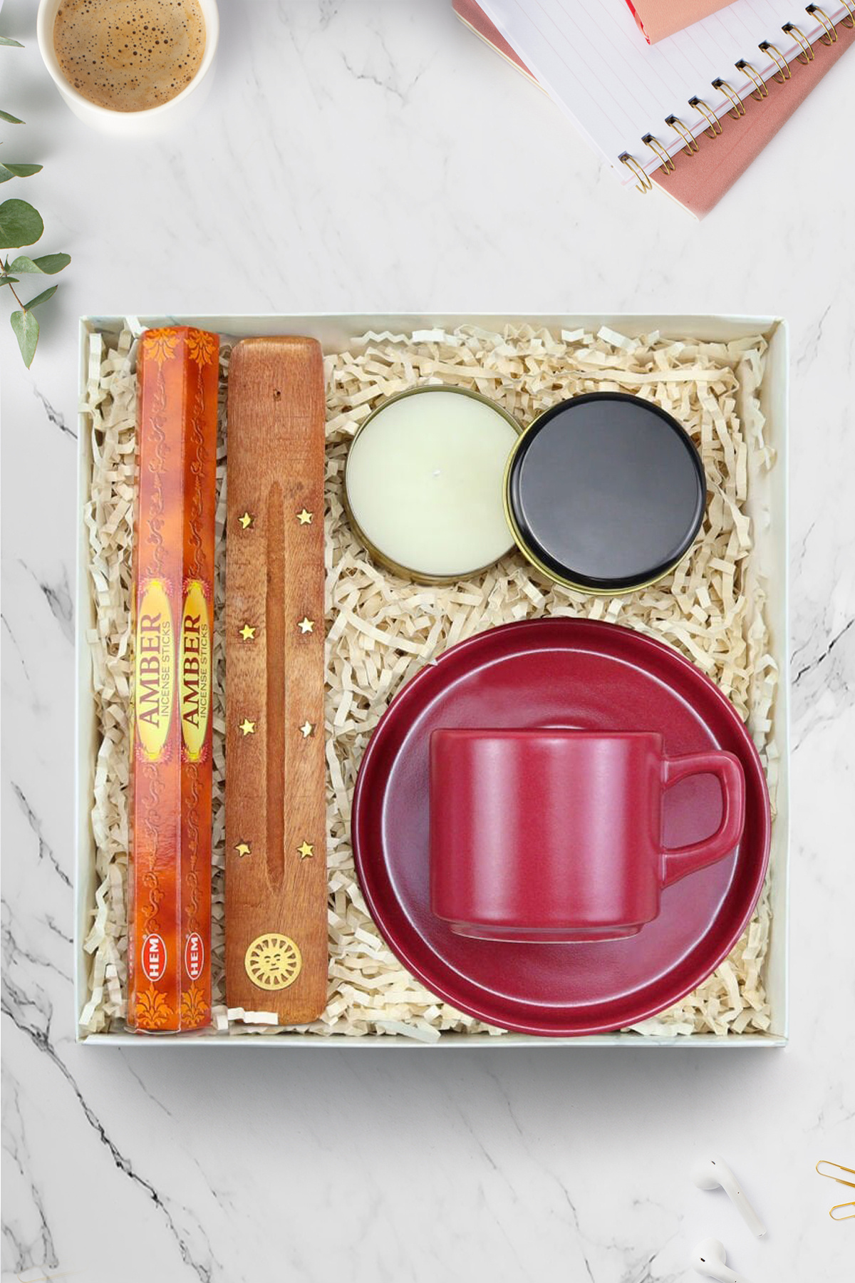 Trendmiya Siyah Metal Kutulu Mum & Fincan & Çubuk Tütsü  Seti