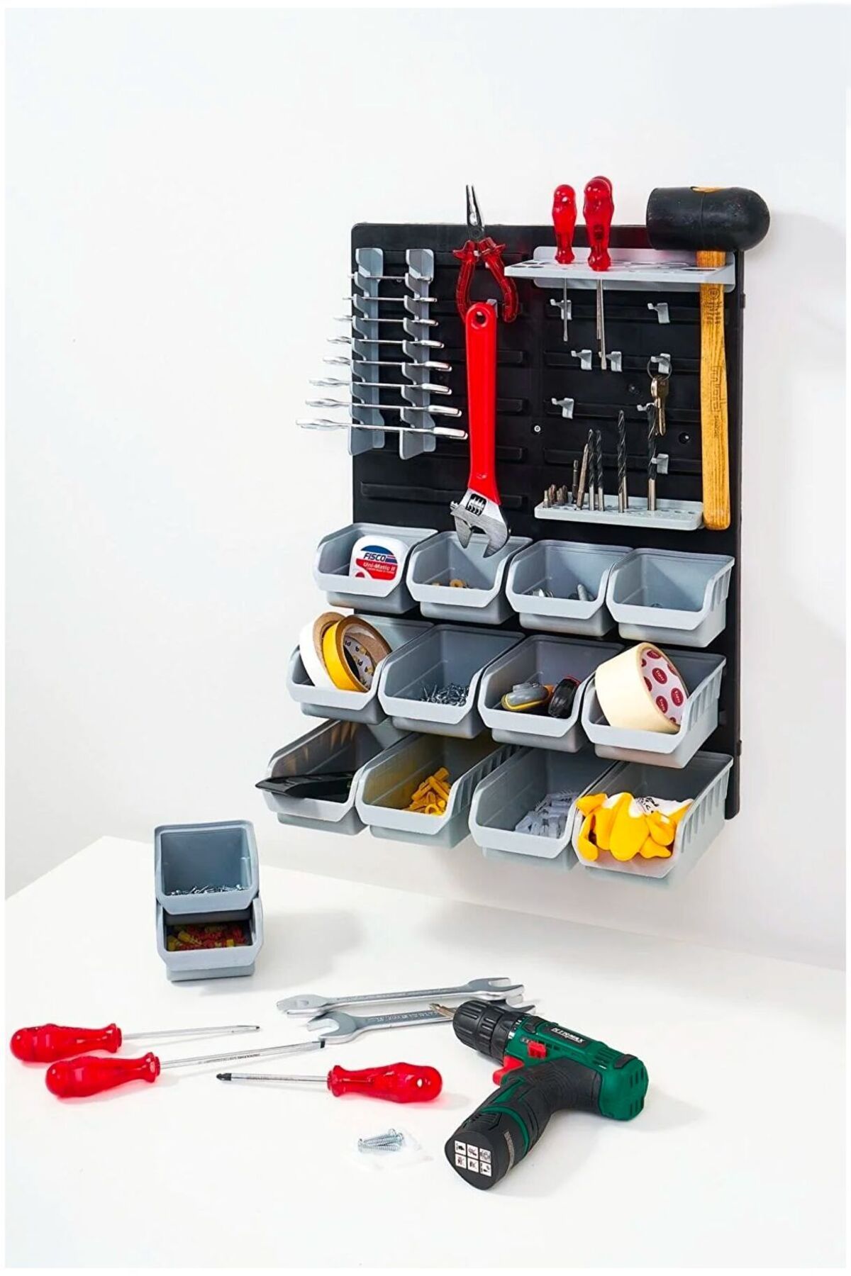 STAXX POWER-Wall Mounted 43 Piece Plastic Compartment Organizer Garage and Workshop Set with Toolbox and Storage Box 5