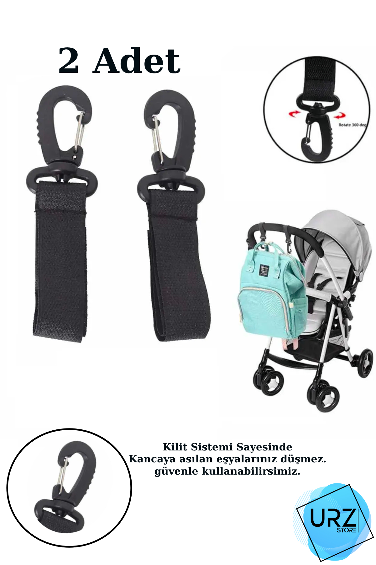 Urz Store Puset Kancası Bebek Arabası Askı Aparatı Çanta Ve Poşet Asma Aparatı 2 Adet