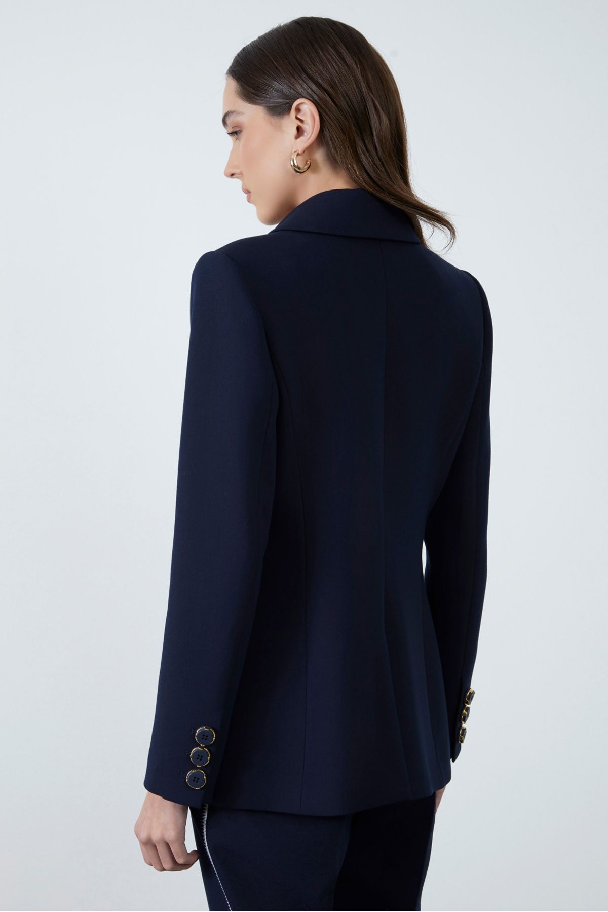 GİZİA-Neckline Embroidery Detailed Navy Blue Jacket 4