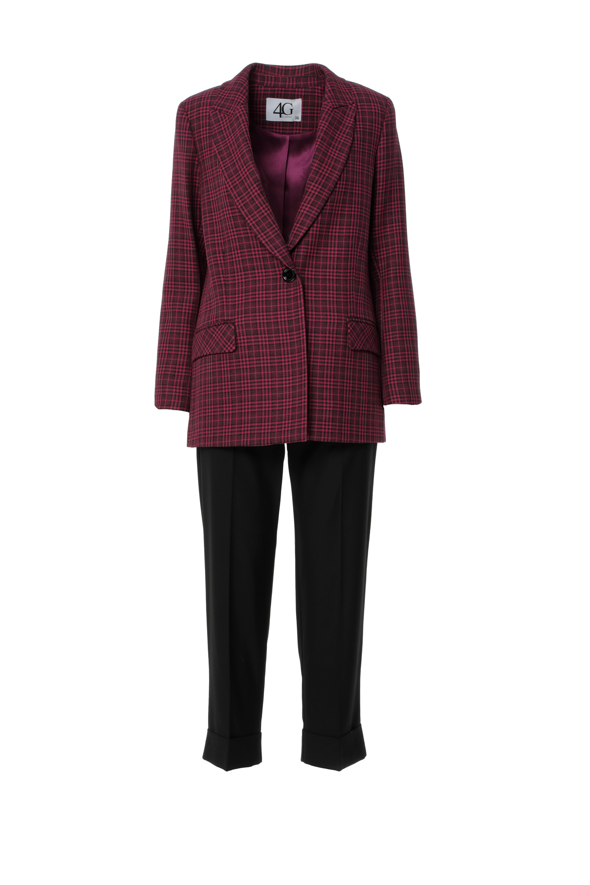 One-Button Pink Suit with Plaid Jacket and Pants