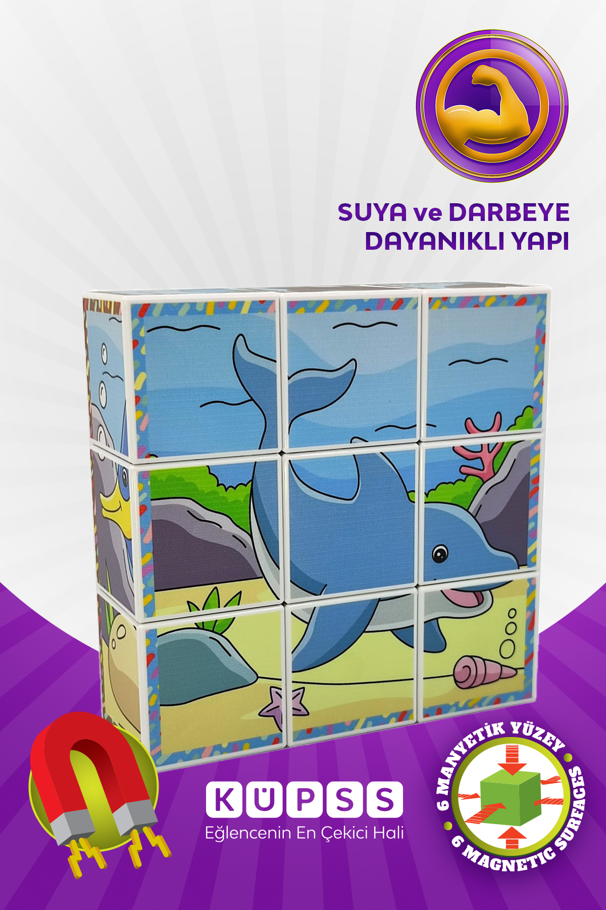 KÜPSS Deniz Hayvanları 6 Farklı Yapboz 3d Manyetik Küp Puzzle 3 4 5 6 Yaş Zeka Geliştirici Oyuncaklar fotoğrafı 6 (önizleme)