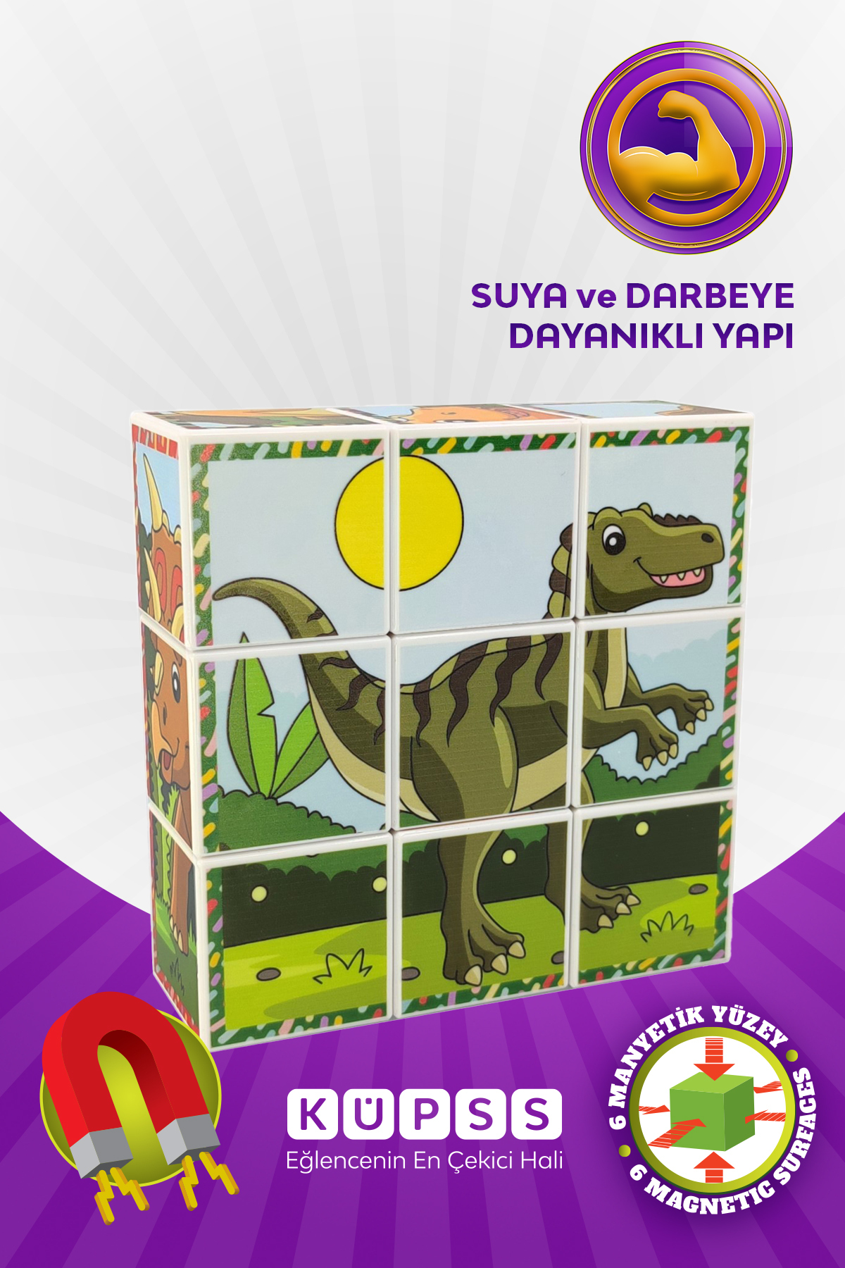 KÜPSS Dinozorlar Manyetik Küp Puzzle - 6 Farklı Yapboz (SERİ 2) fotoğrafı 3 (önizleme)