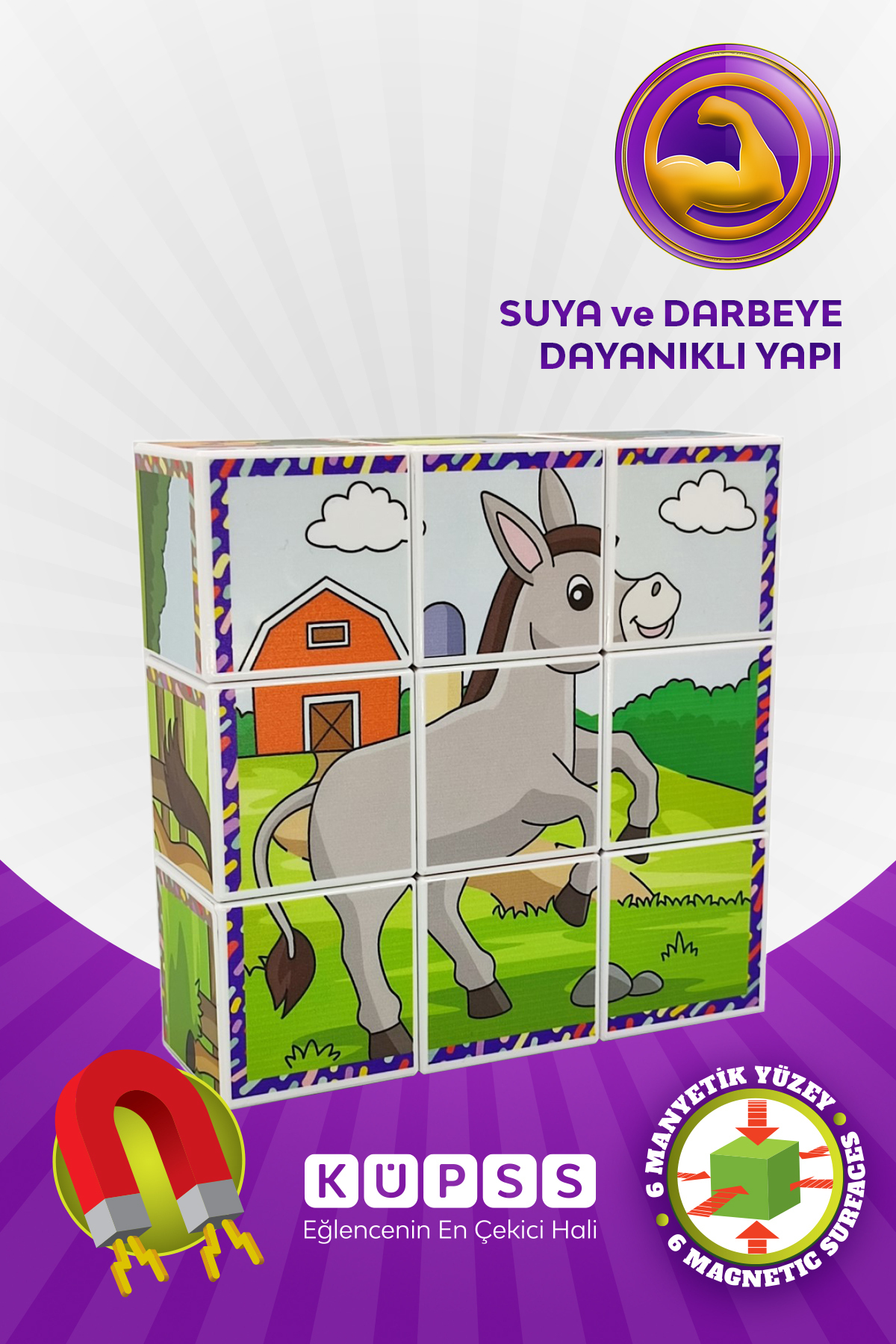 KÜPSS Çiftlik Hayvanları Manyetik Küp Puzzle - 6 Farklı Yapboz fotoğrafı 3 (önizleme)
