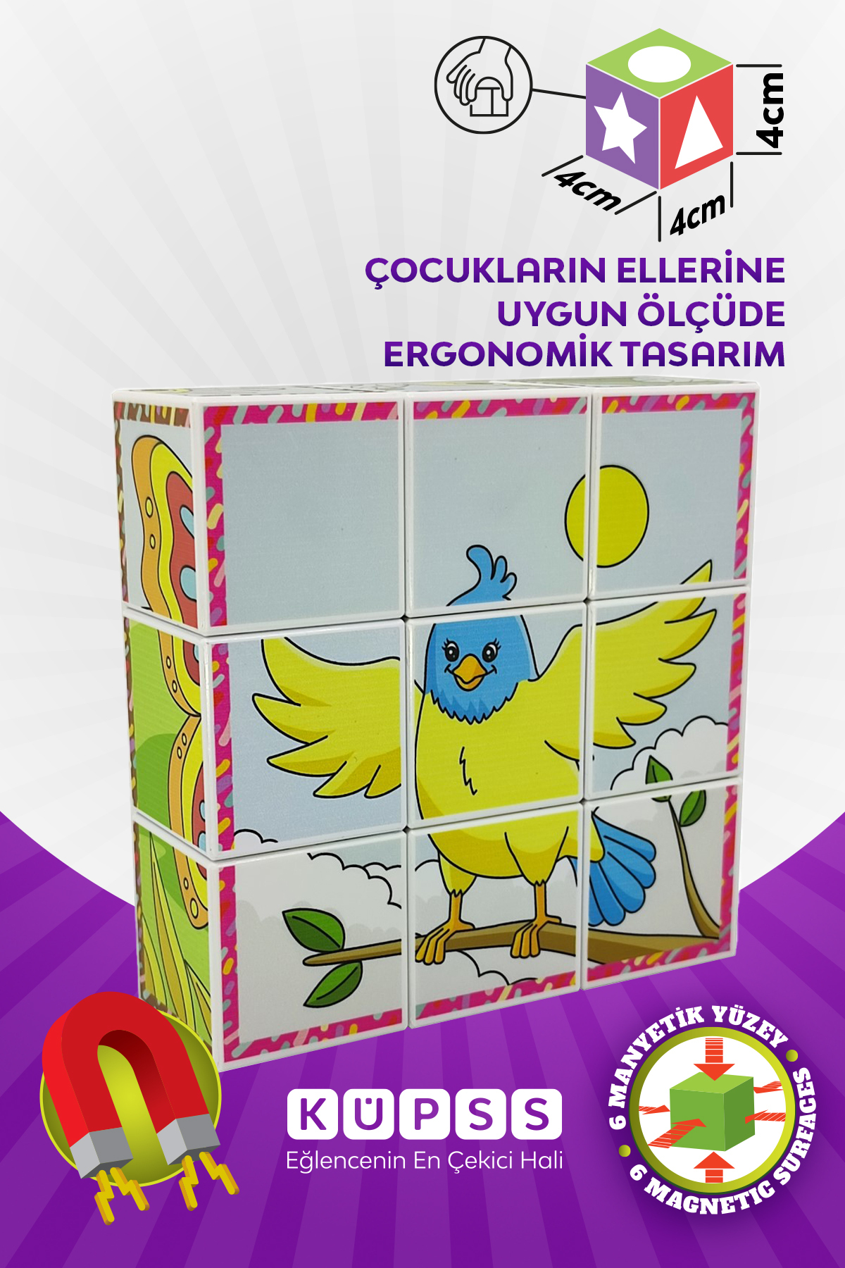KÜPSS Uçan Hayvanlar Manyetik Küp Puzzle - 6 Farklı Yapboz fotoğrafı 6 (önizleme)
