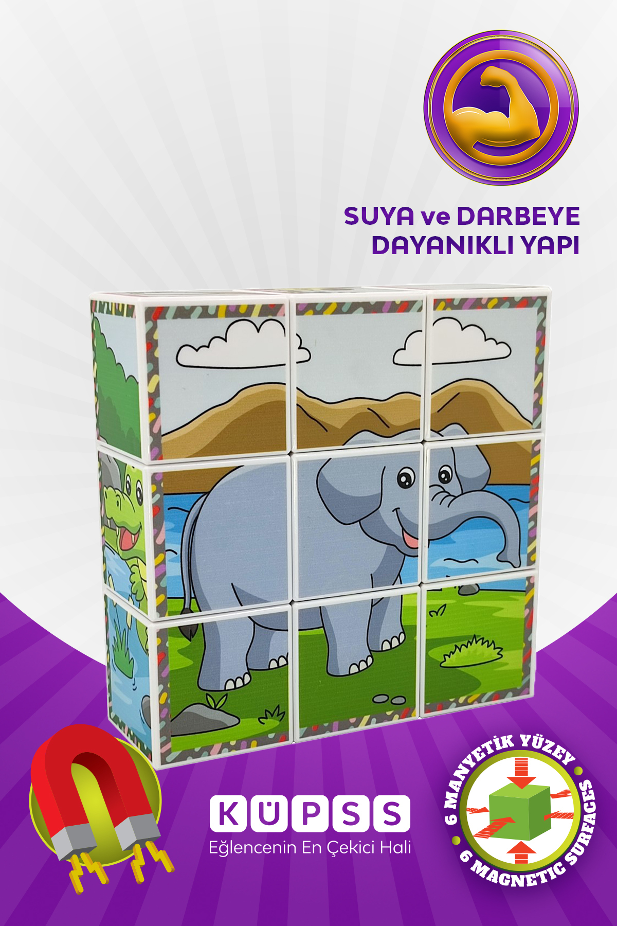 KÜPSS Safari Hayvanları Manyetik Küp Puzzle - 6 Farklı Yapboz fotoğrafı 4 (önizleme)