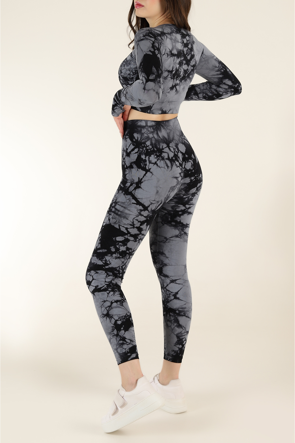 zeynos giyim bebe Dikişsiz Push-up Toparlayıcı Batik Desen Spor Tayt Takımı