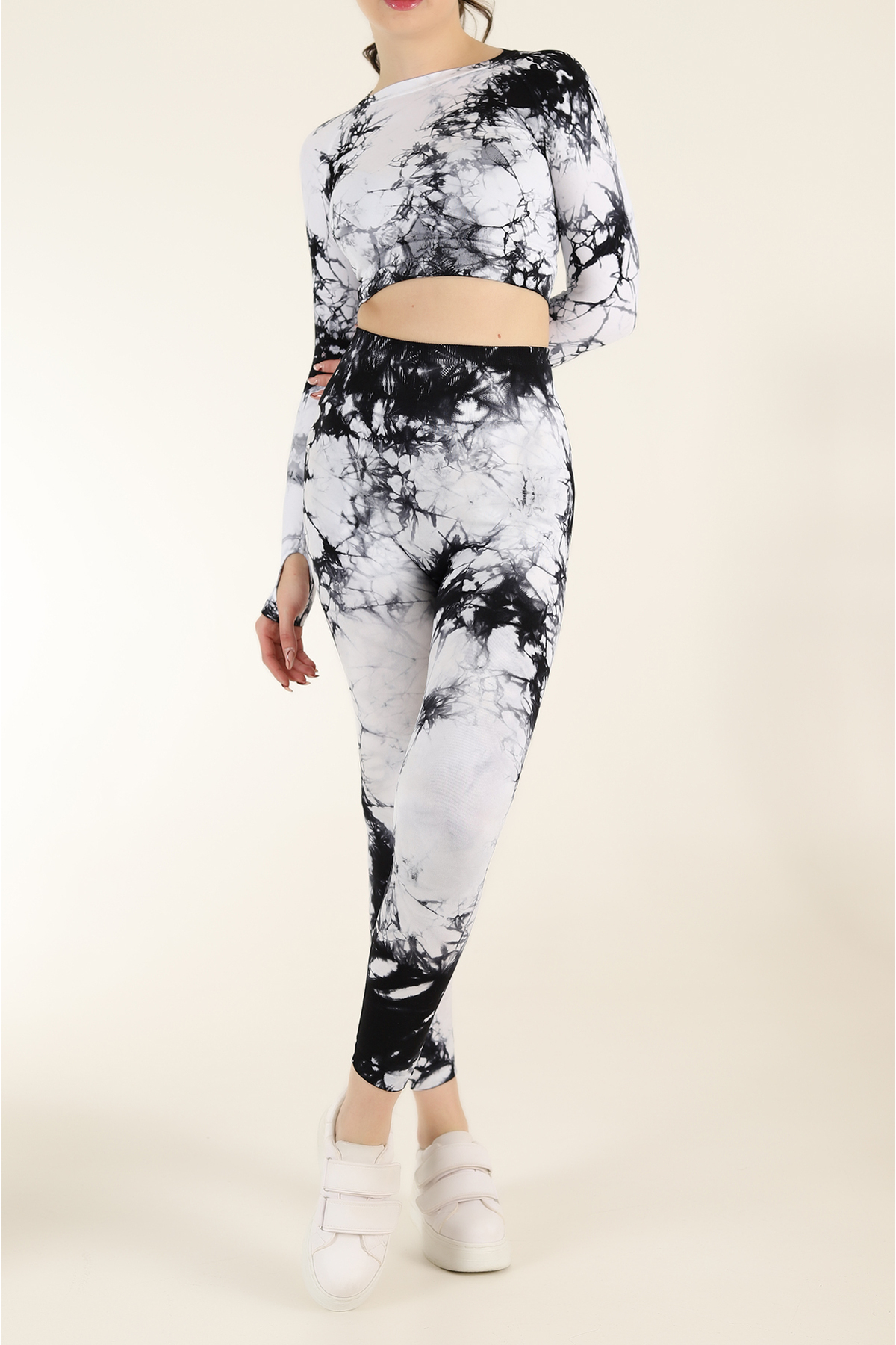 zeynos giyim bebe Dikişsiz Push-up Toparlayıcı Batik Desen Spor Tayt Takımı