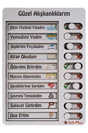 gift plus Ahşap Güzel Alışkanlıklarım-Günlük Rutin Listesi-Kontrol Listesi-Eğ...